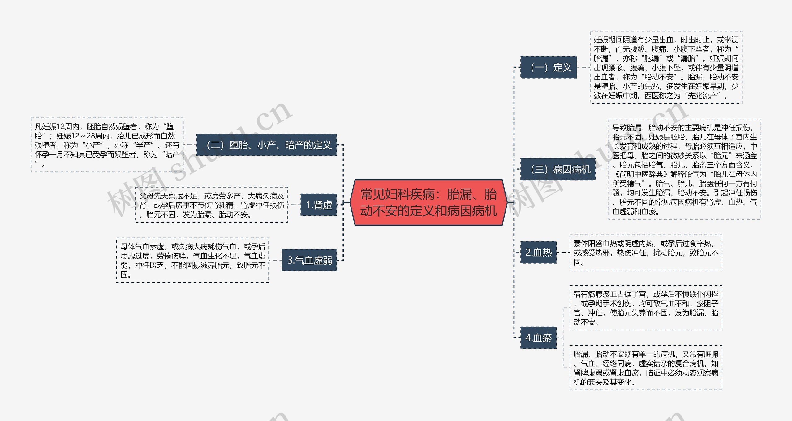 常见妇科疾病：胎漏、胎动不安的定义和病因病机思维导图