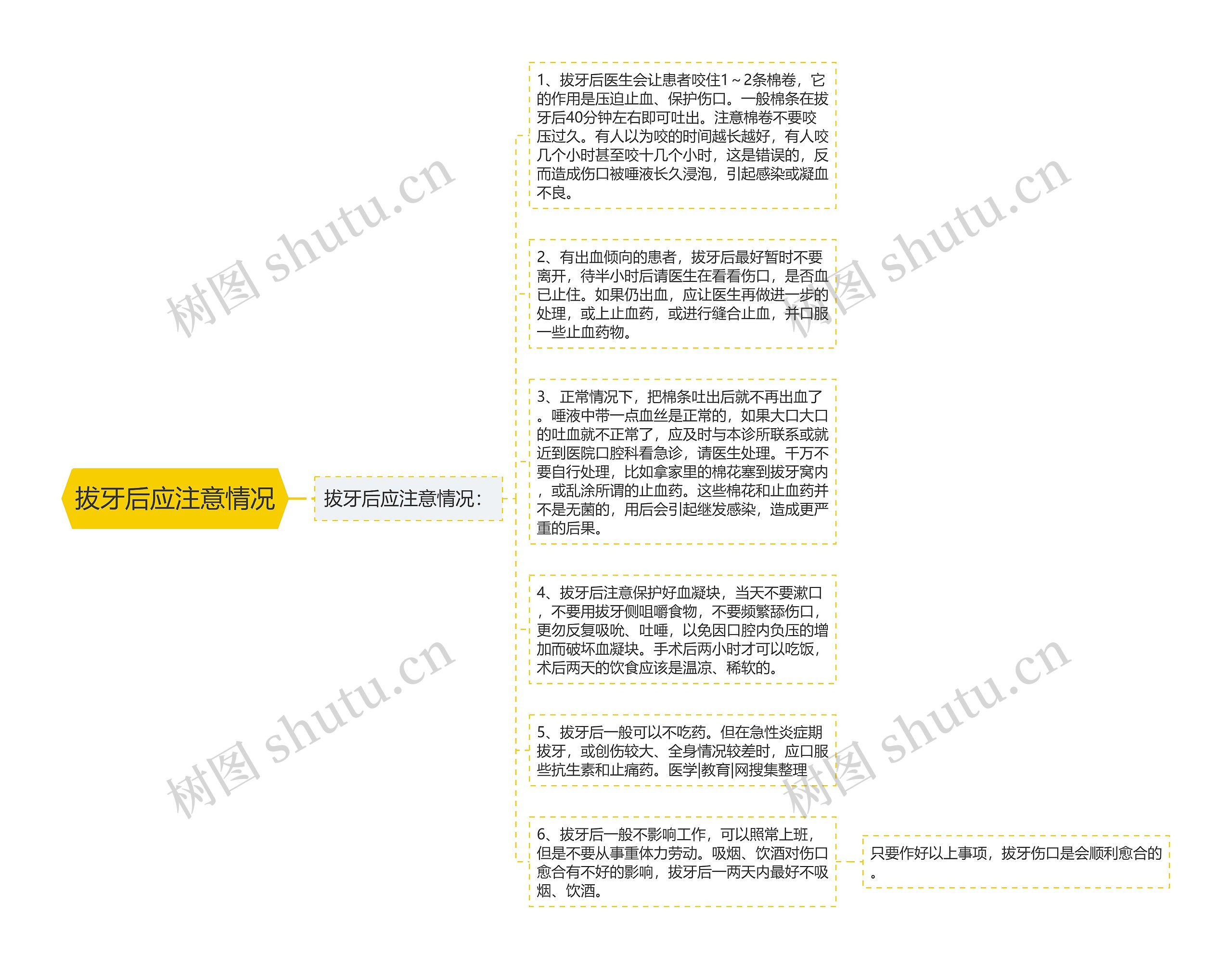 拔牙后应注意情况思维导图