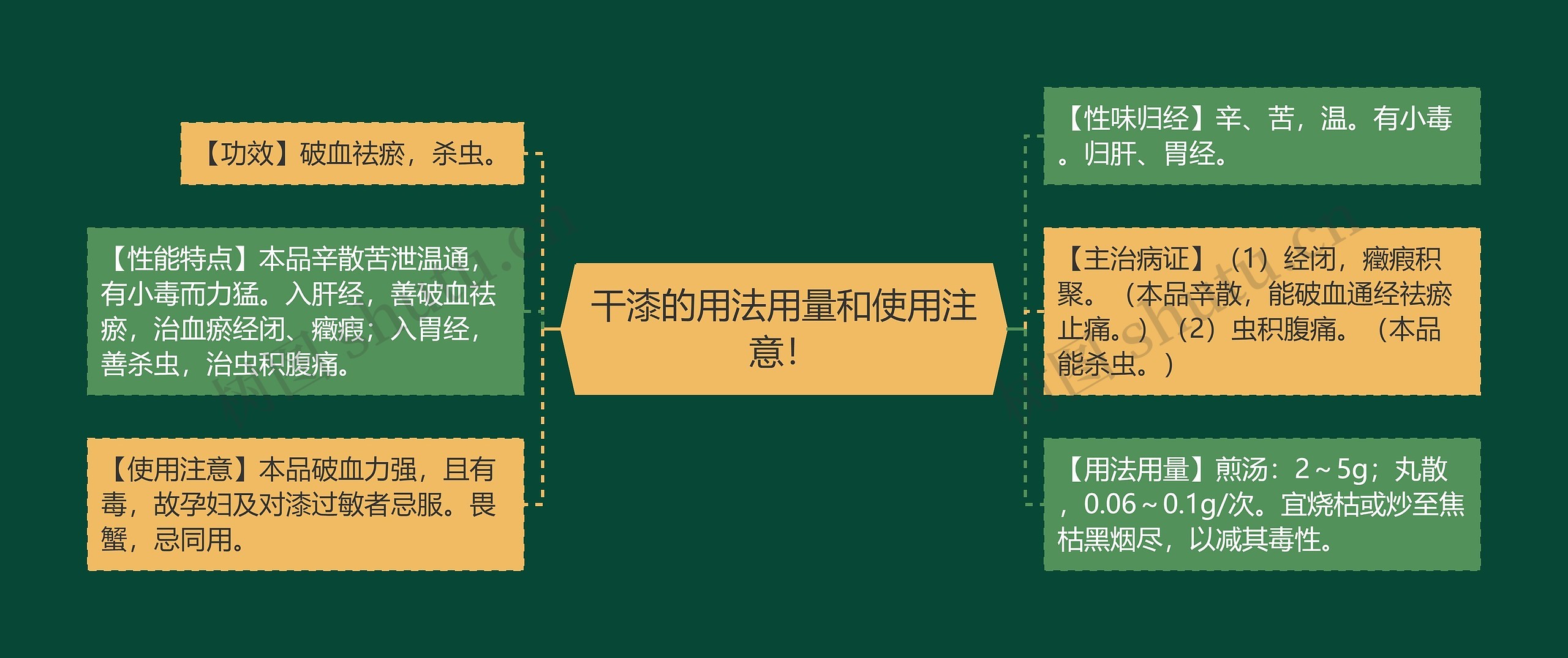 干漆的用法用量和使用注意！思维导图