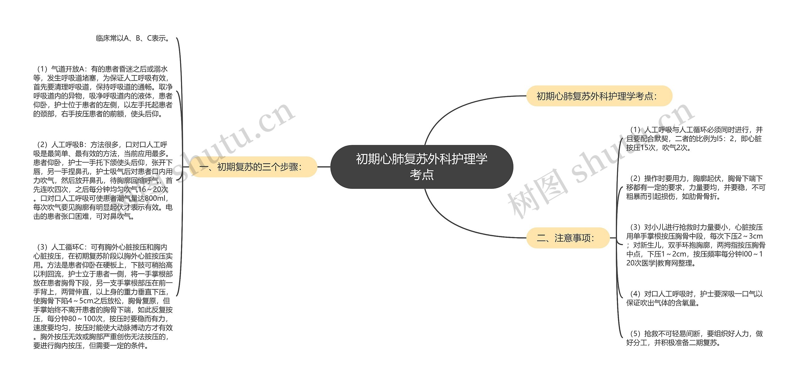 初期心肺复苏外科护理学考点思维导图