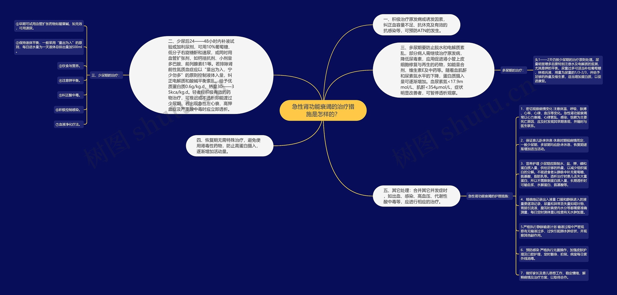 急性肾功能衰竭的治疗措施是怎样的？思维导图