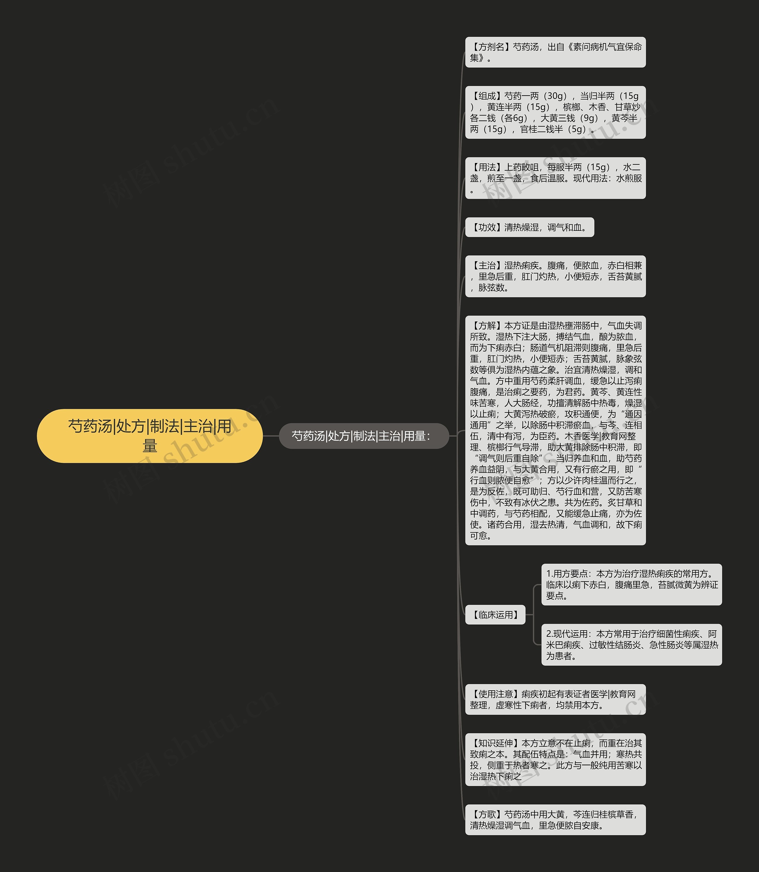 芍药汤|处方|制法|主治|用量思维导图