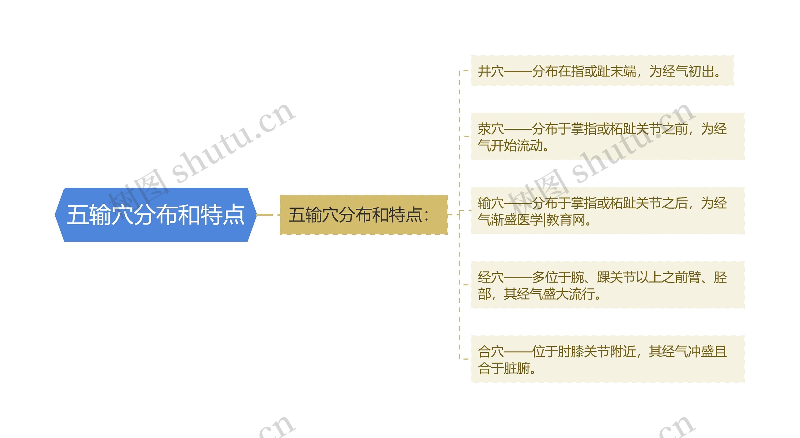 五输穴分布和特点思维导图