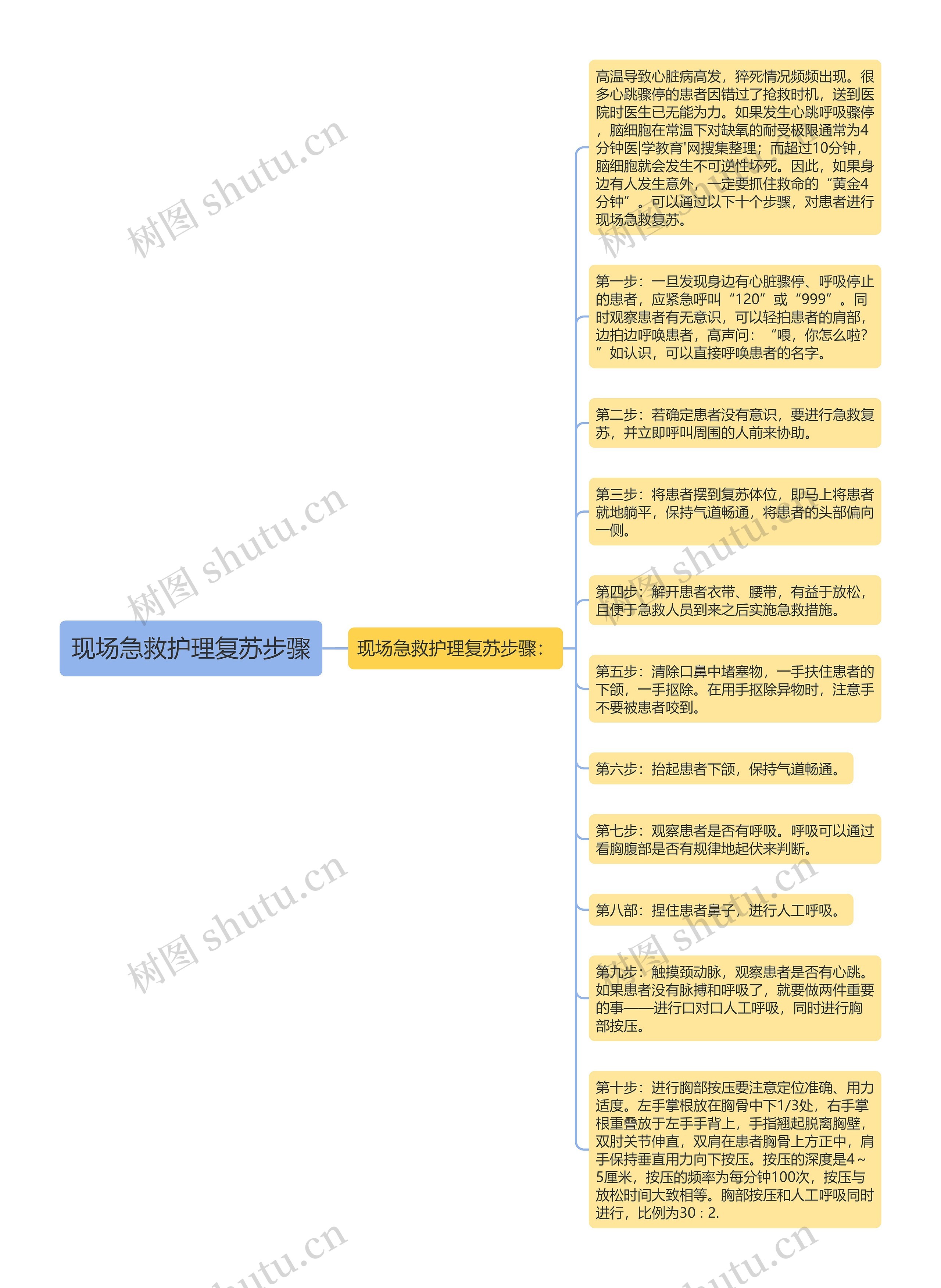 现场急救护理复苏步骤思维导图