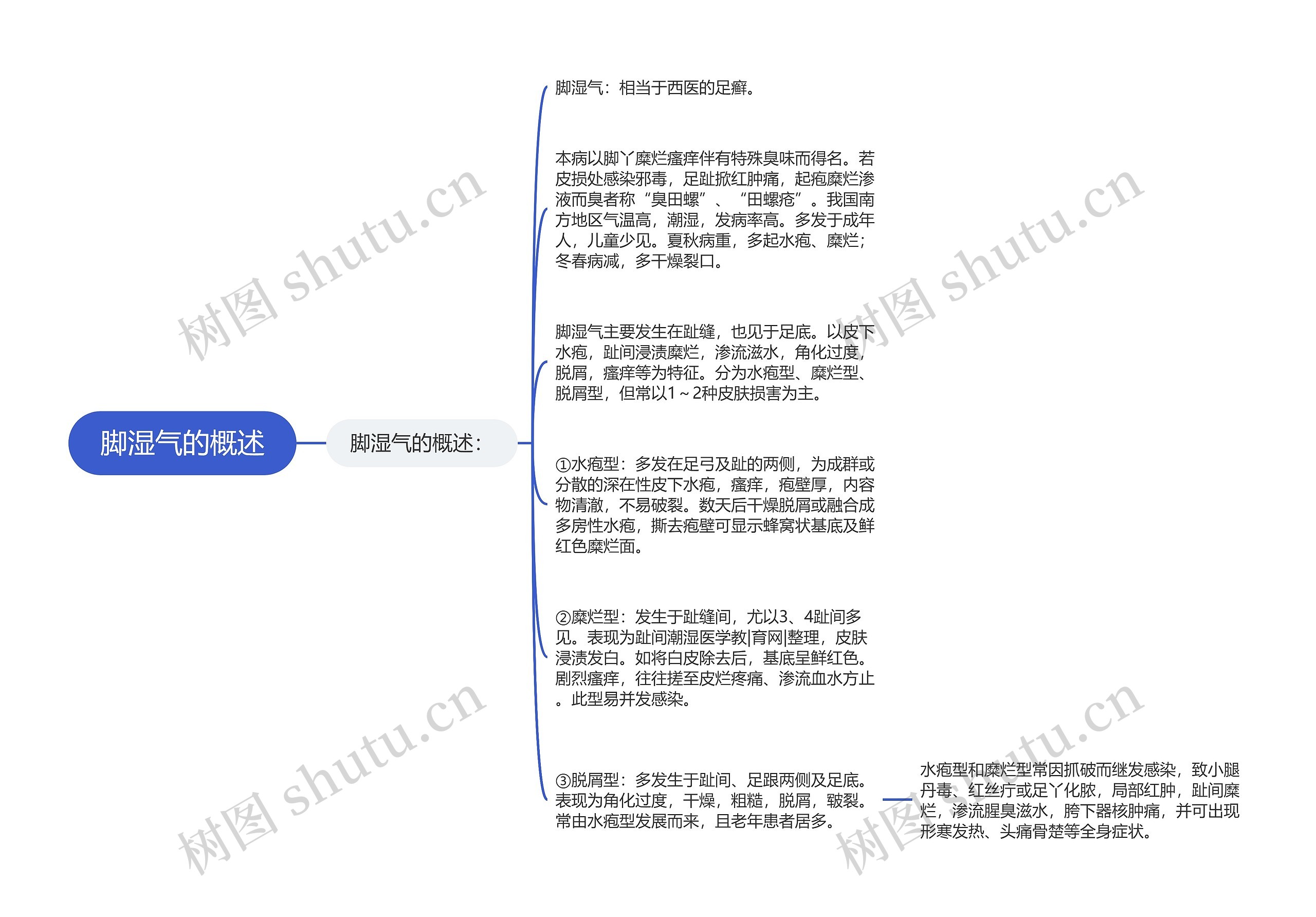 脚湿气的概述思维导图