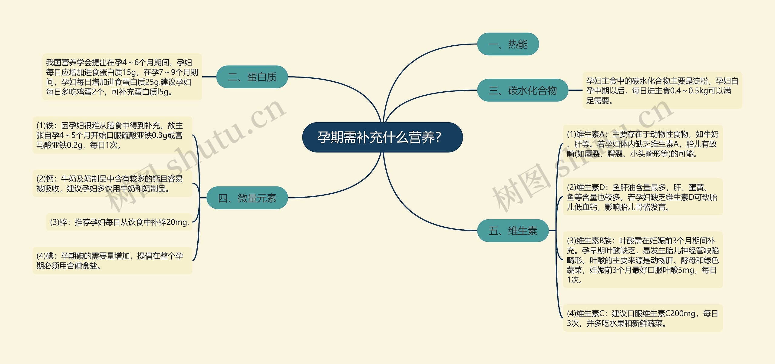 孕期需补充什么营养？思维导图