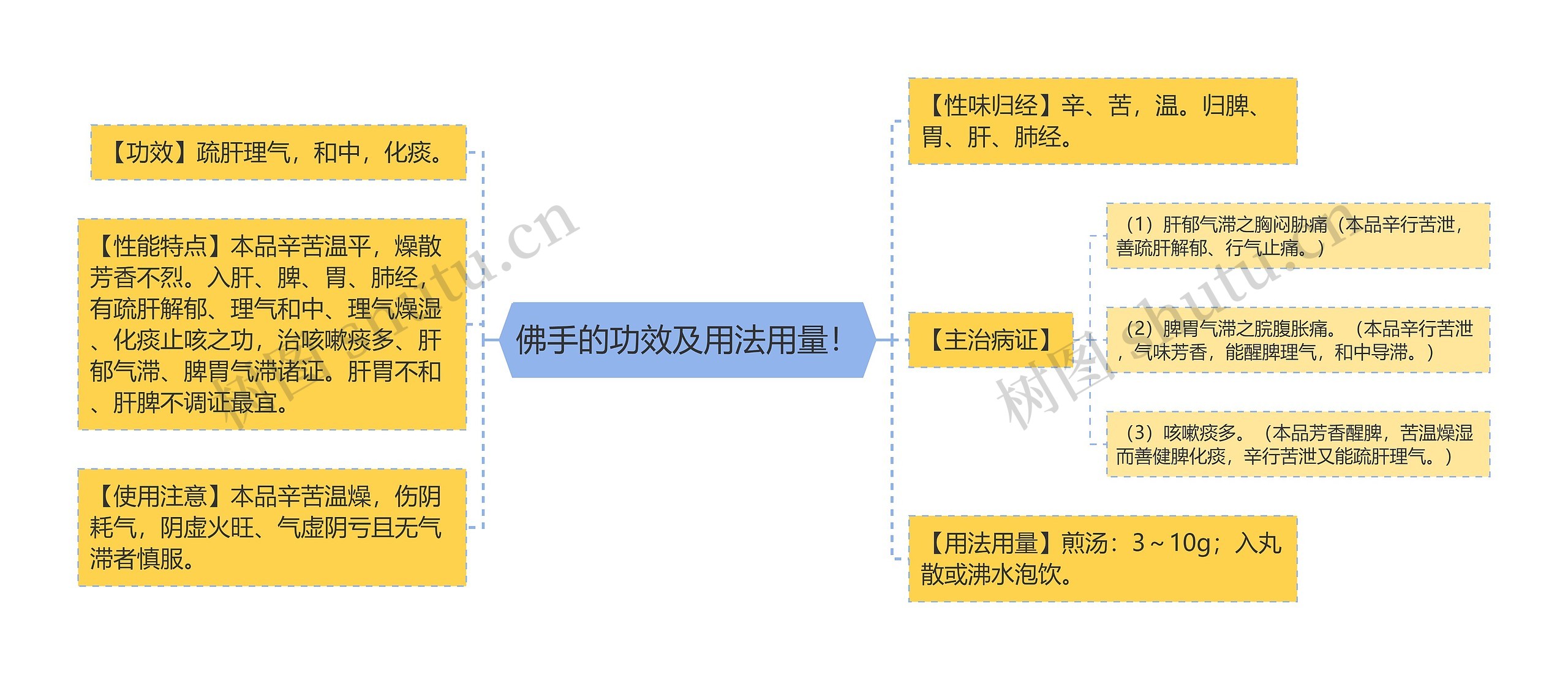 佛手的功效及用法用量！思维导图