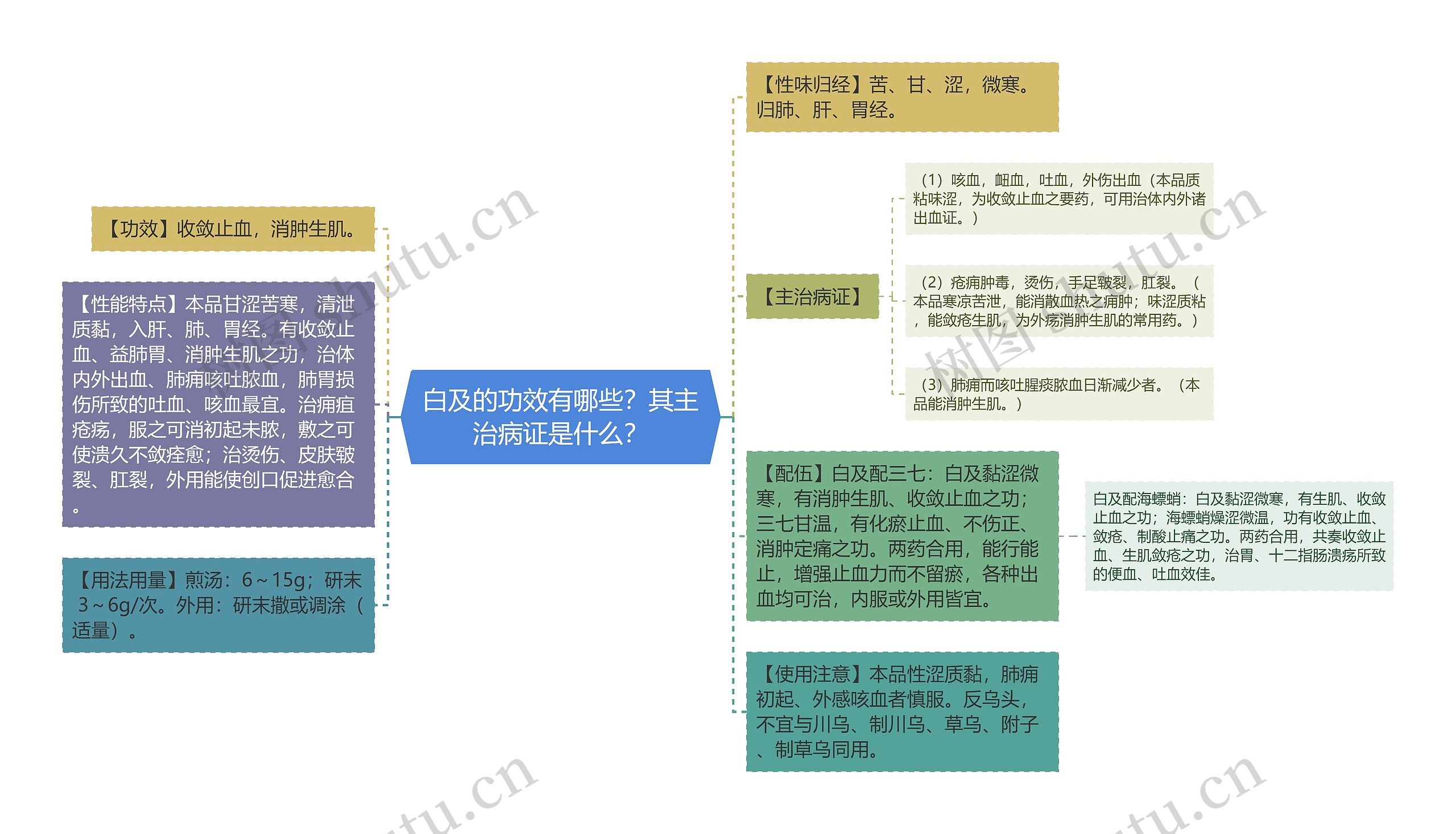 白及的功效有哪些？其主治病证是什么？思维导图