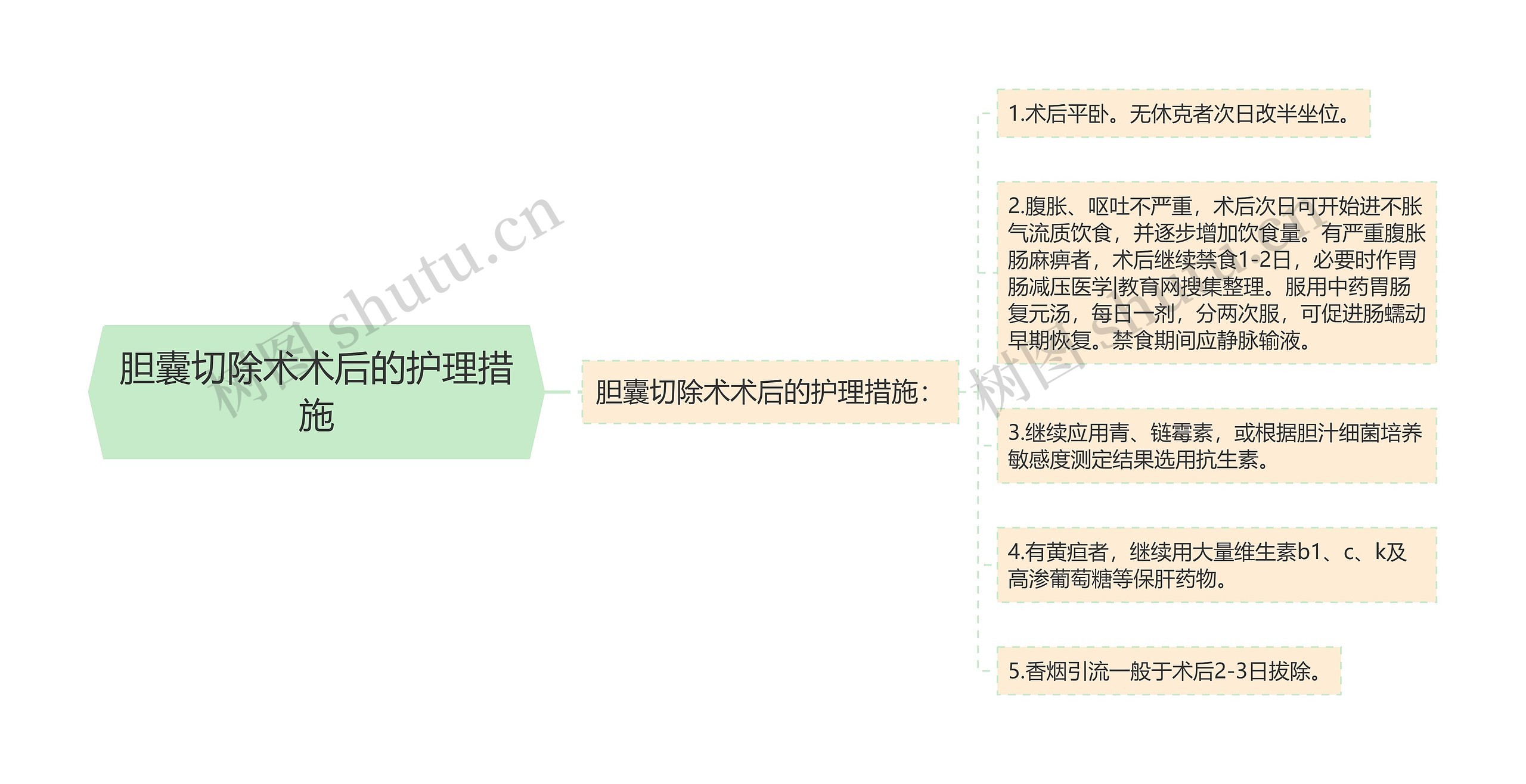 胆囊切除术术后的护理措施思维导图