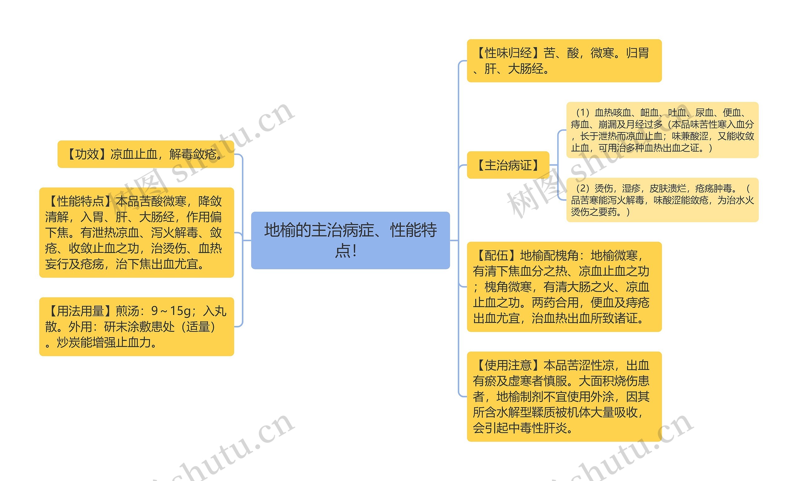 地榆的主治病症、性能特点！思维导图