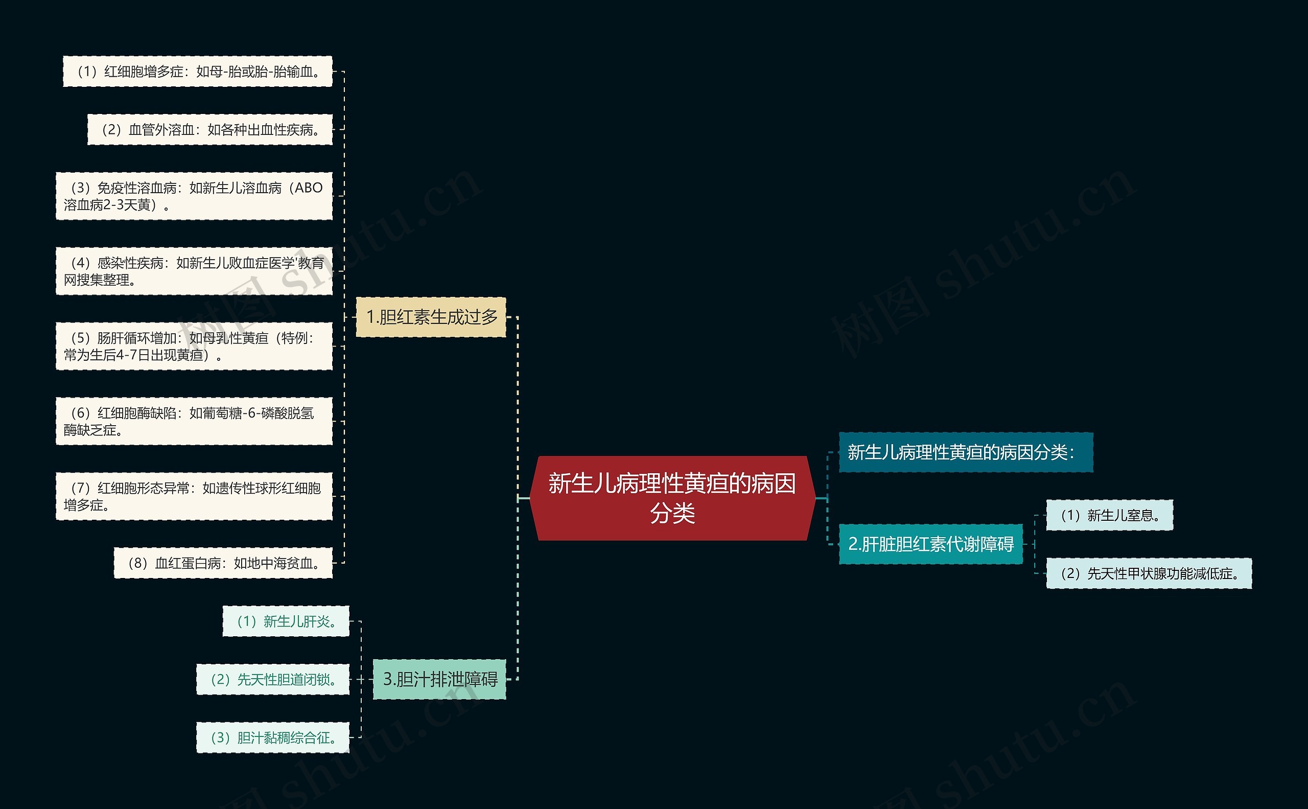 新生儿病理性黄疸的病因分类思维导图
