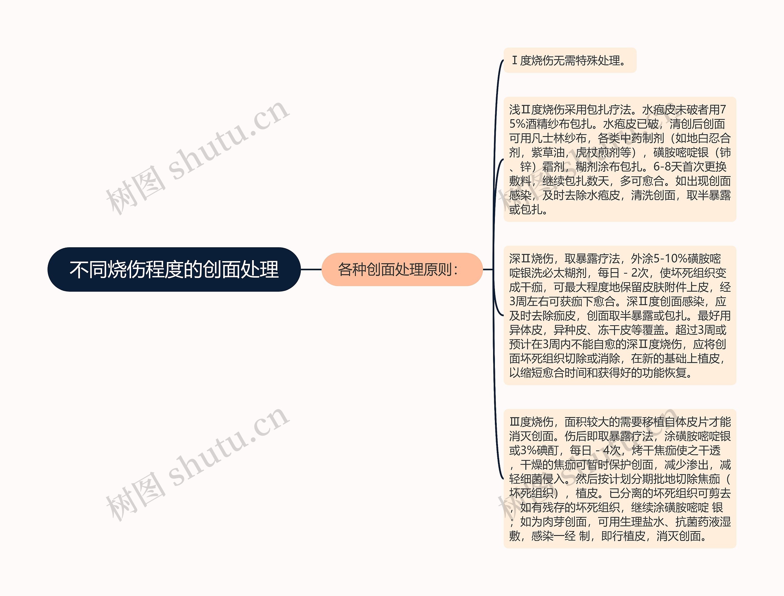 不同烧伤程度的创面处理思维导图