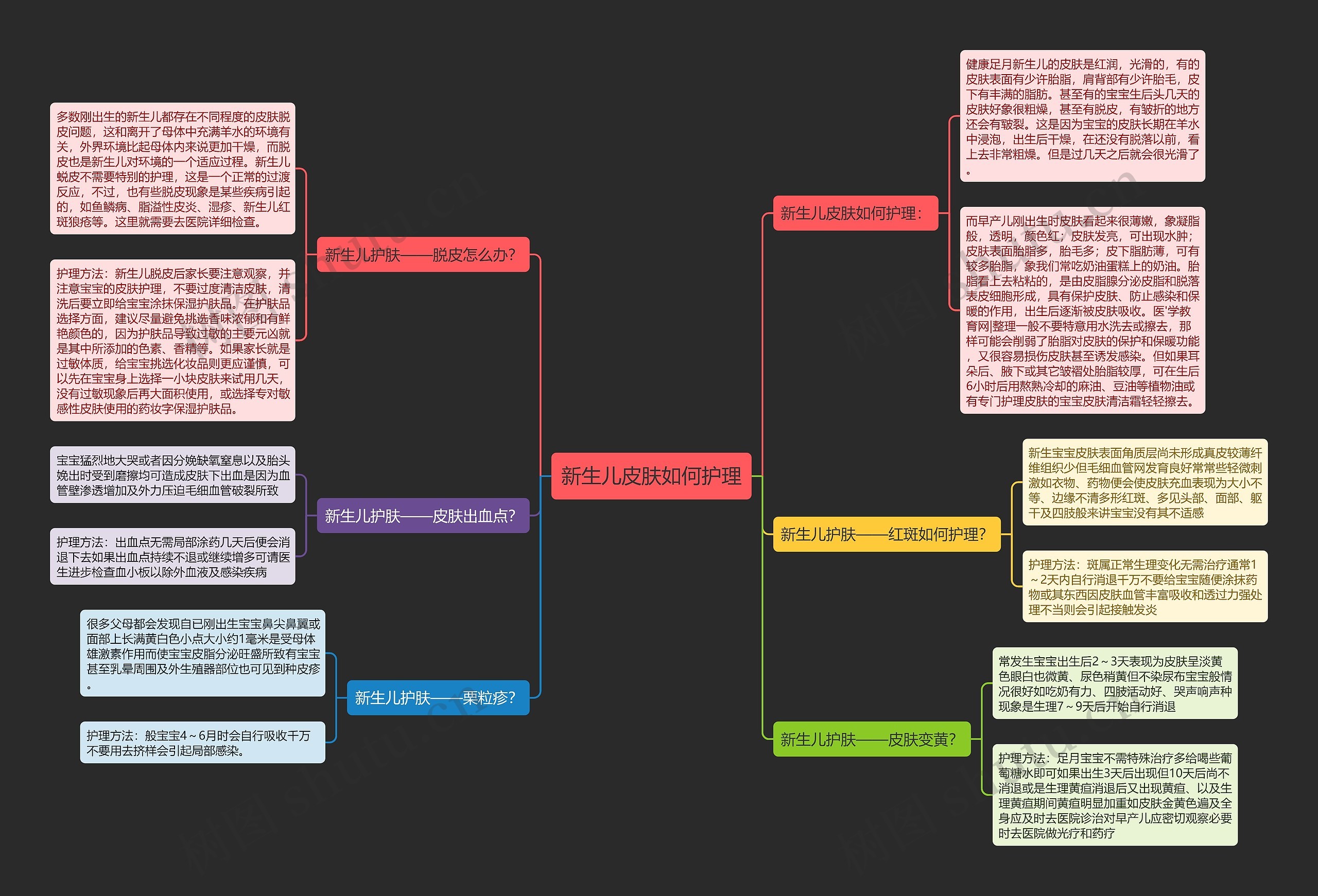 新生儿皮肤如何护理思维导图
