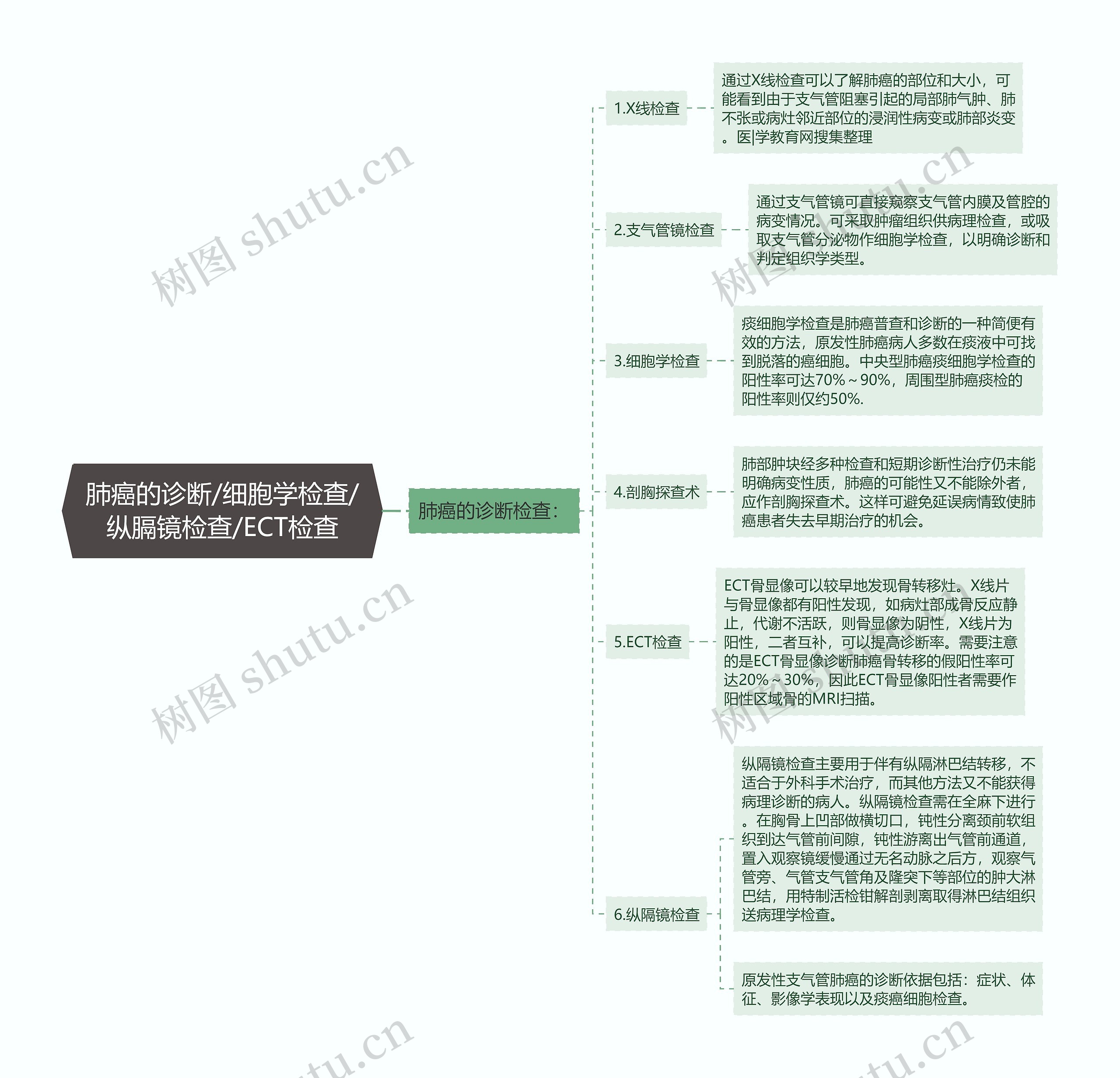 肺癌的诊断/细胞学检查/纵膈镜检查/ECT检查思维导图