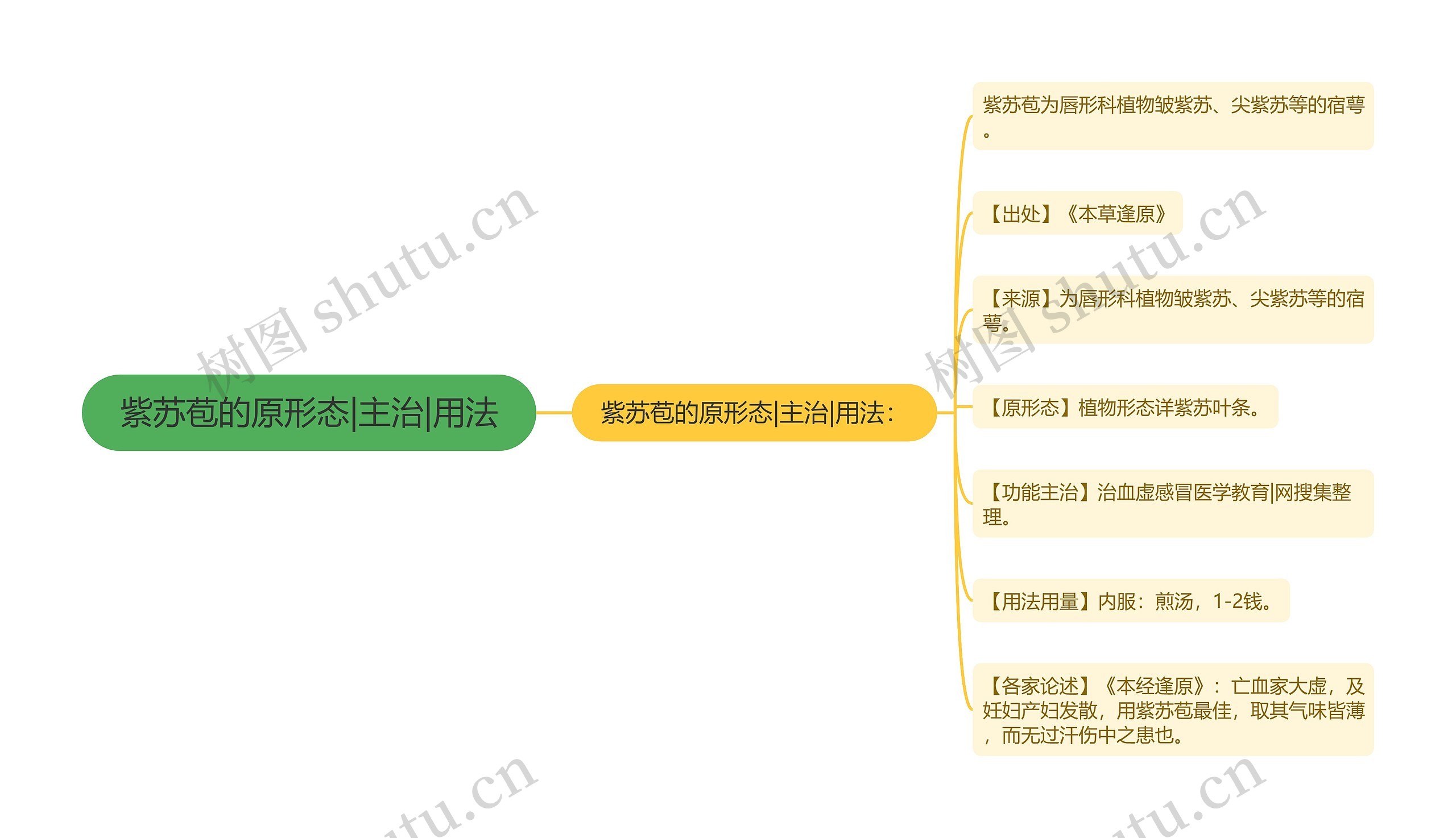 紫苏苞的原形态|主治|用法思维导图