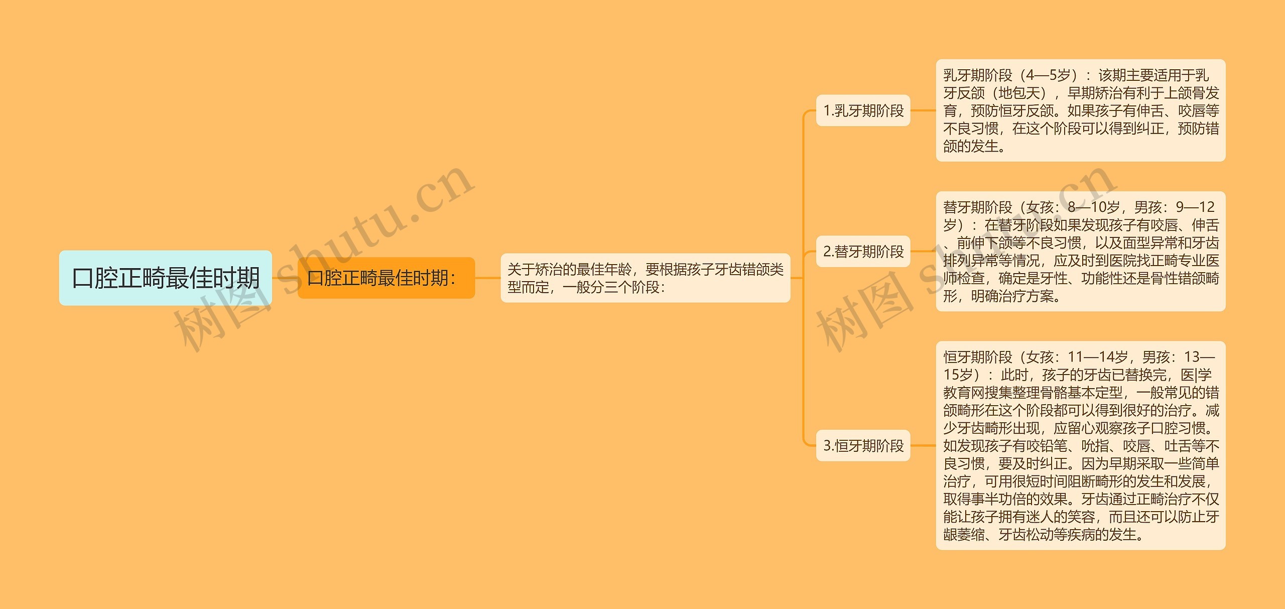 口腔正畸最佳时期思维导图