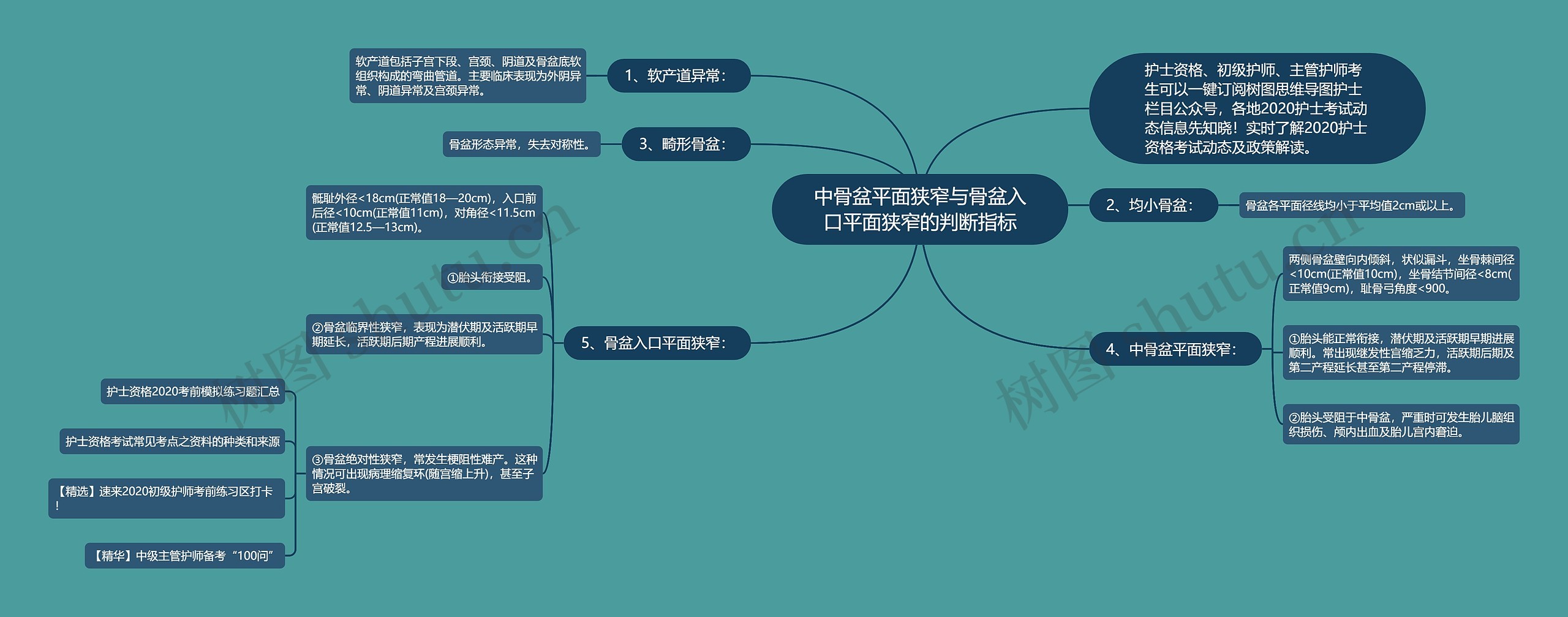 中骨盆平面狭窄与骨盆入口平面狭窄的判断指标思维导图