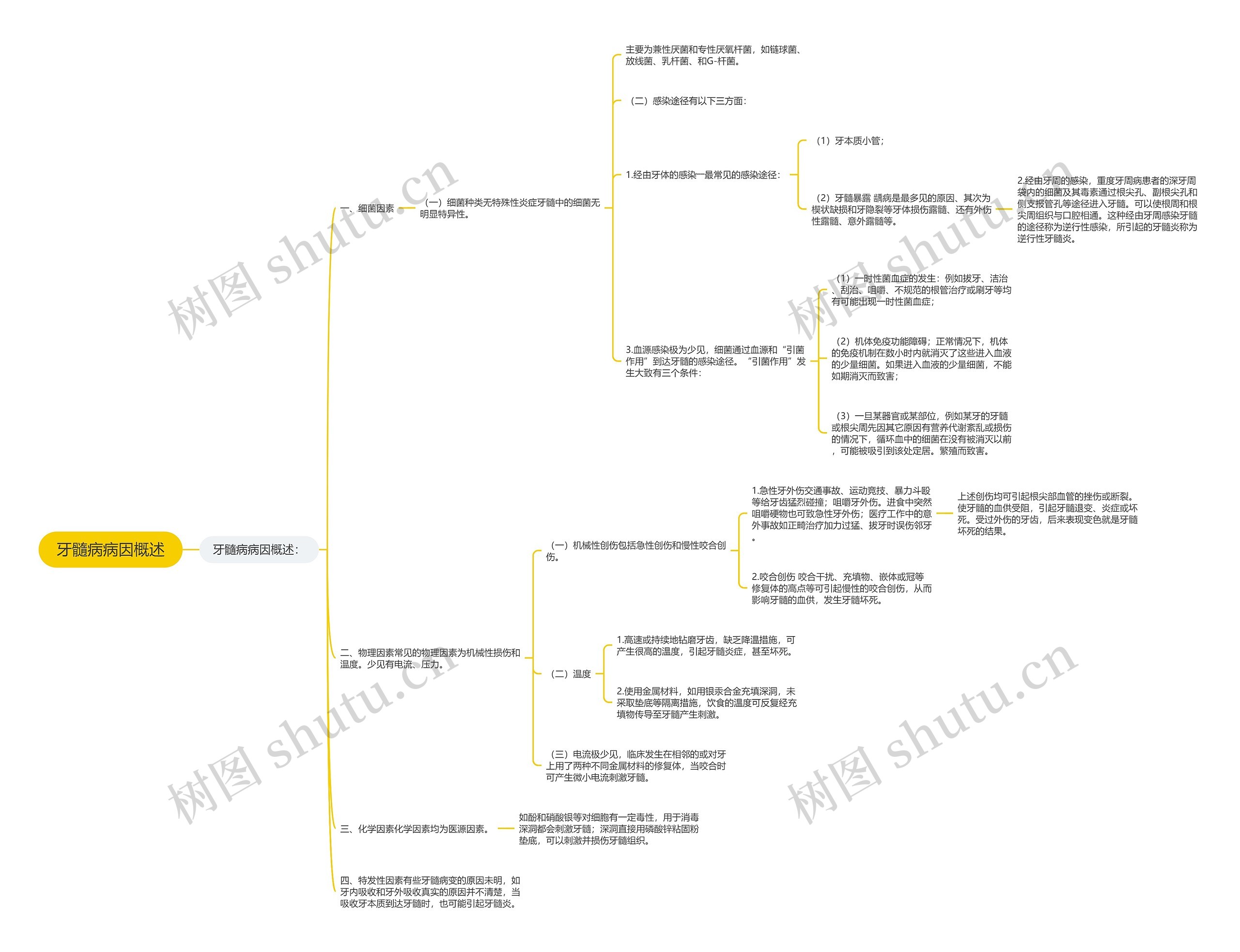 牙髓病病因概述思维导图