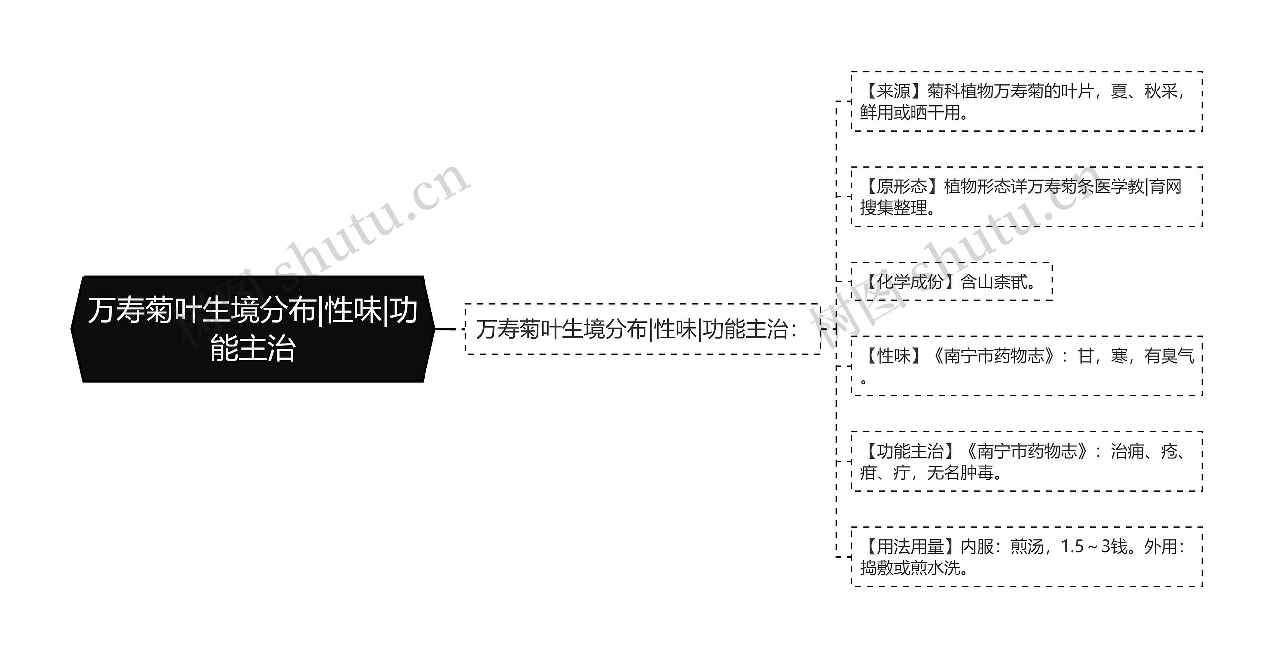 万寿菊叶生境分布|性味|功能主治思维导图