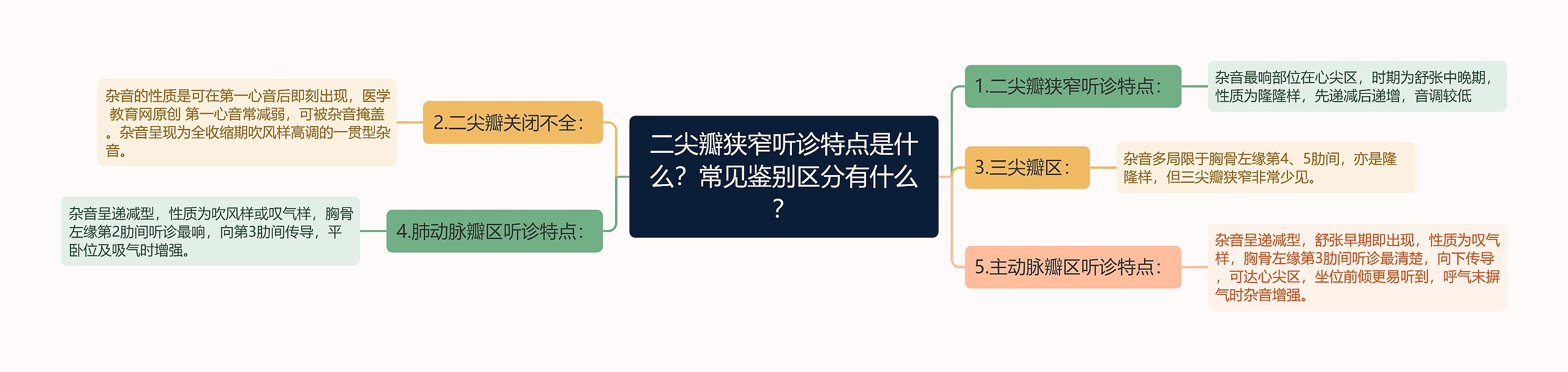 二尖瓣狭窄听诊特点是什么？常见鉴别区分有什么？思维导图