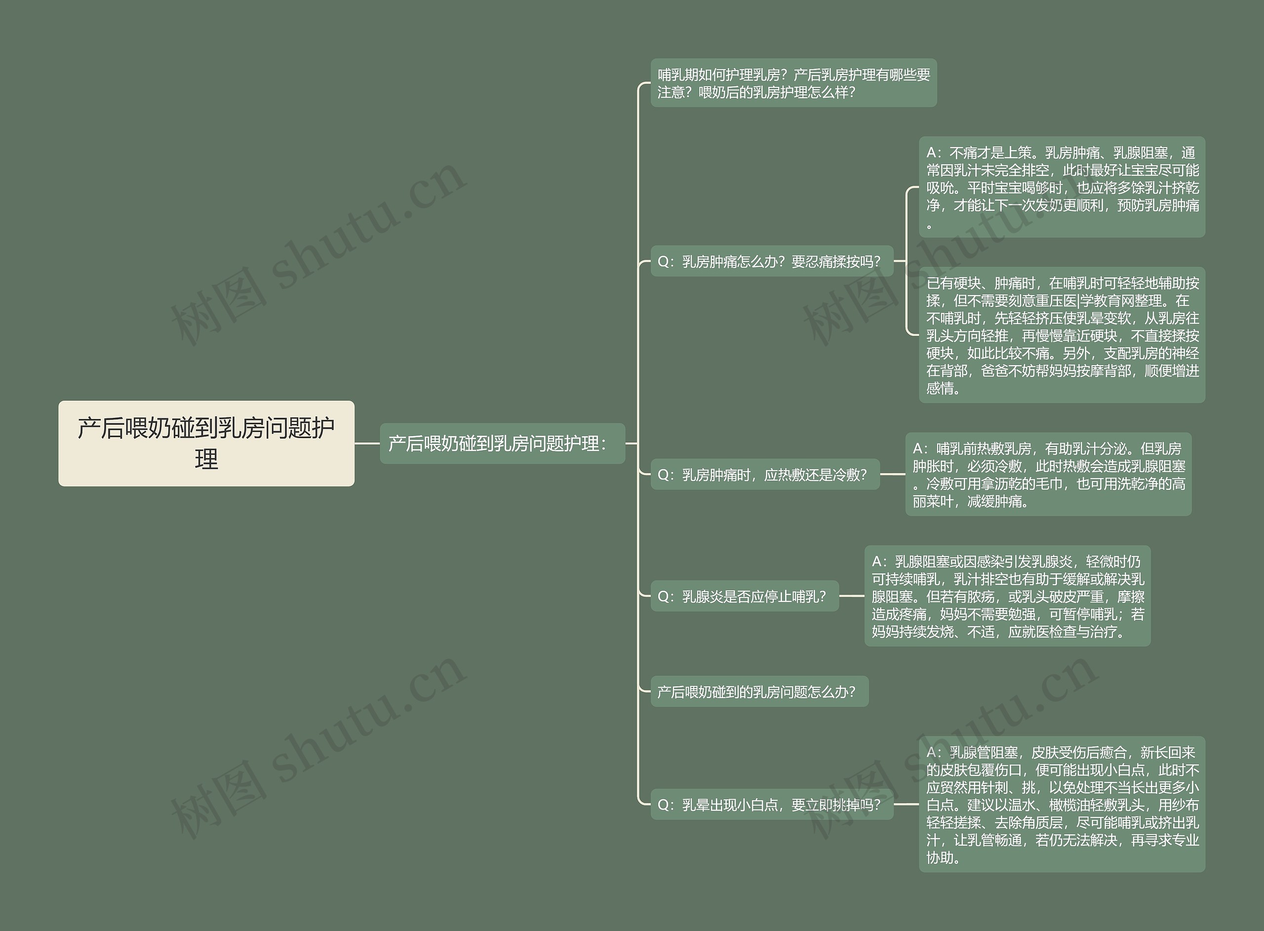产后喂奶碰到乳房问题护理思维导图