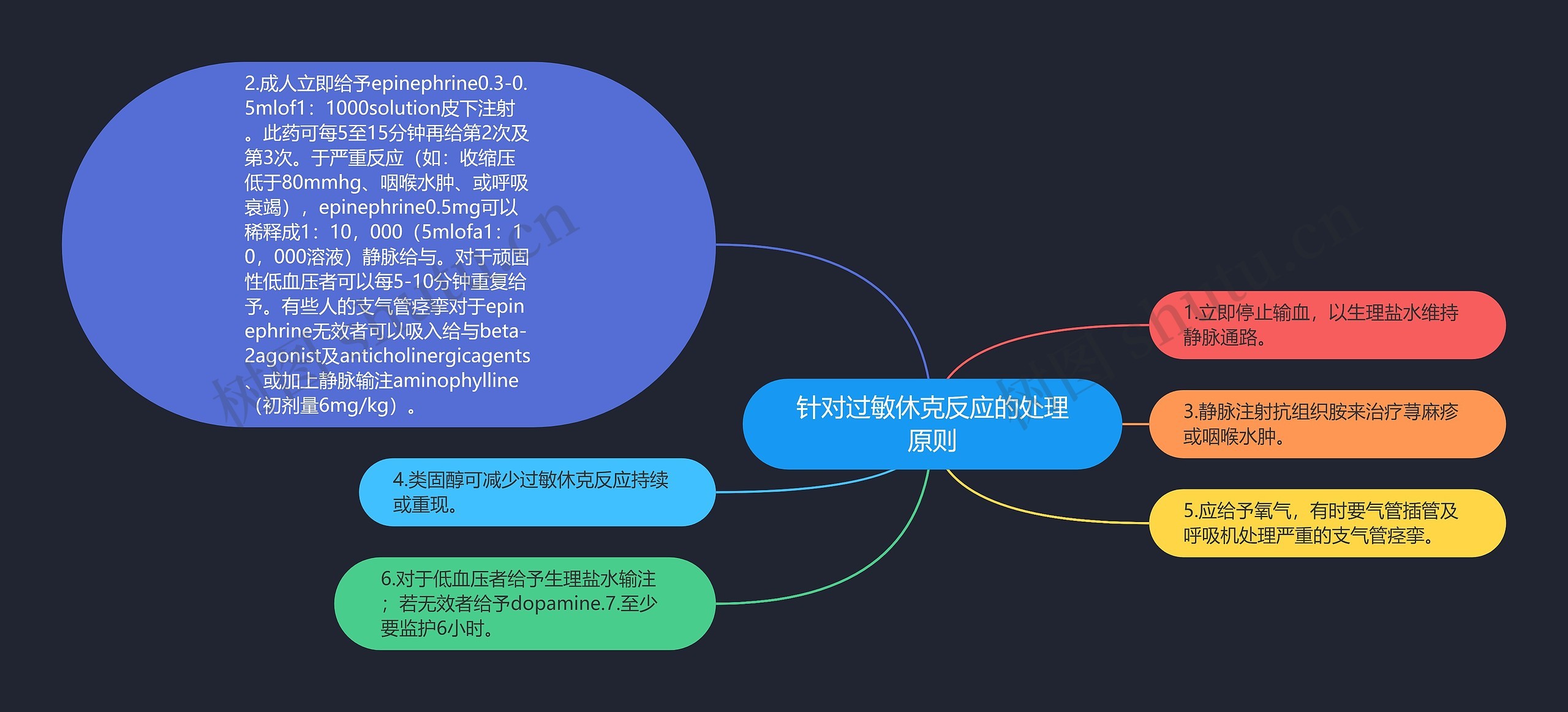 针对过敏休克反应的处理原则思维导图