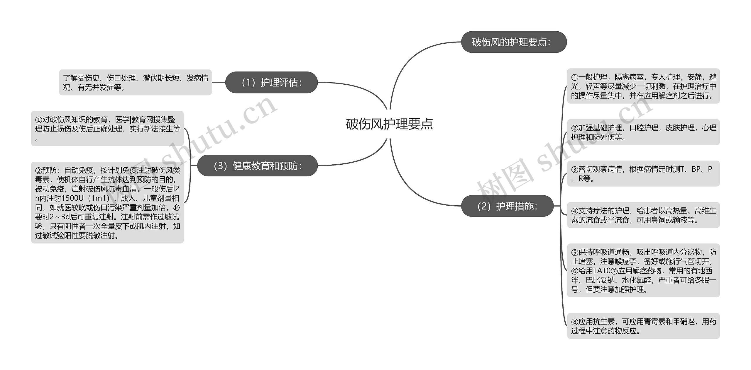 破伤风护理要点思维导图