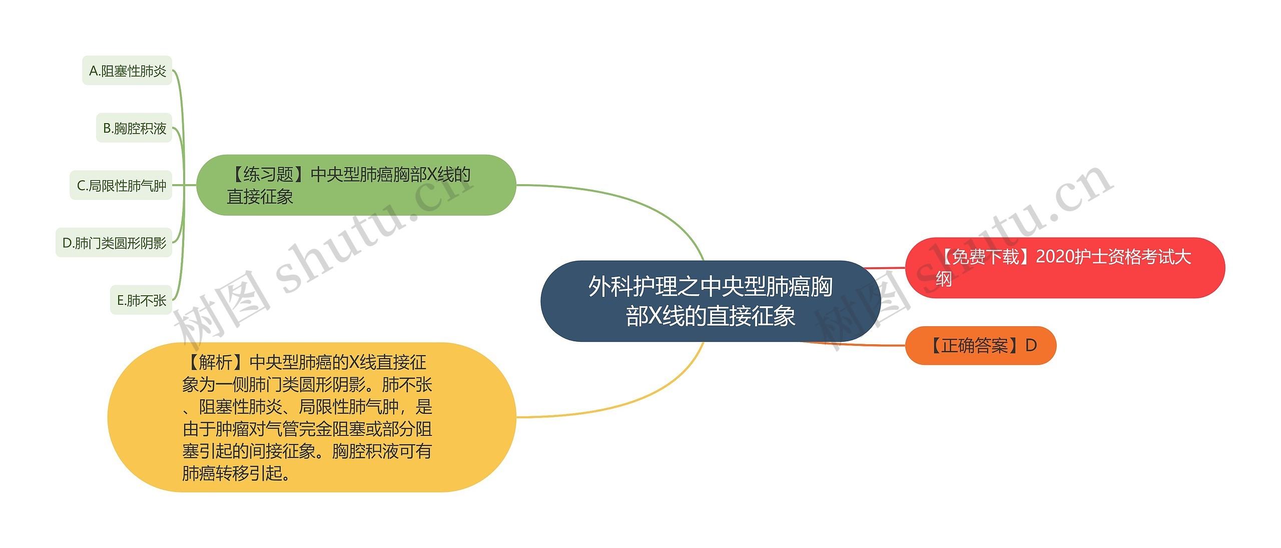 外科护理之中央型肺癌胸部X线的直接征象思维导图