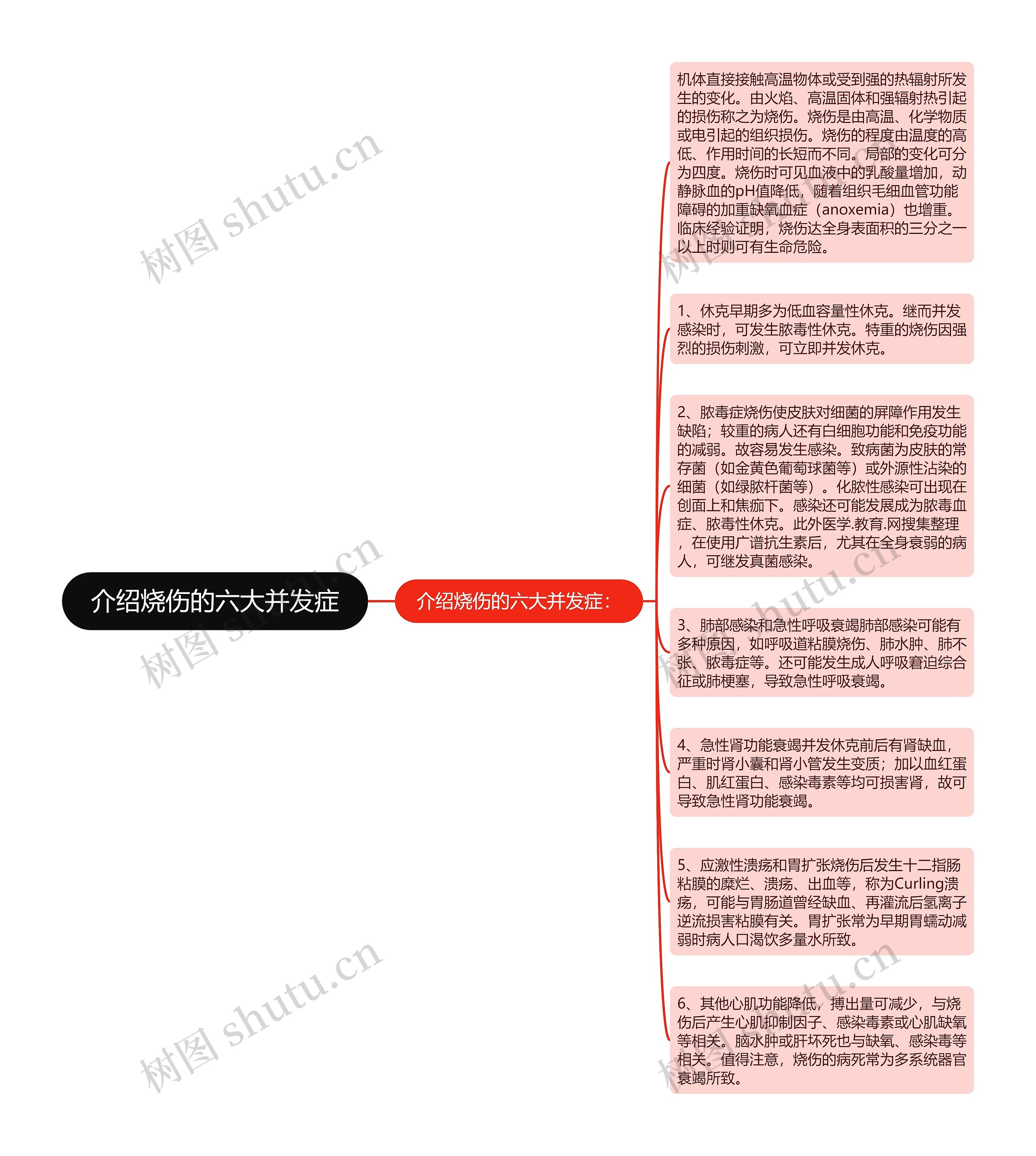 介绍烧伤的六大并发症思维导图