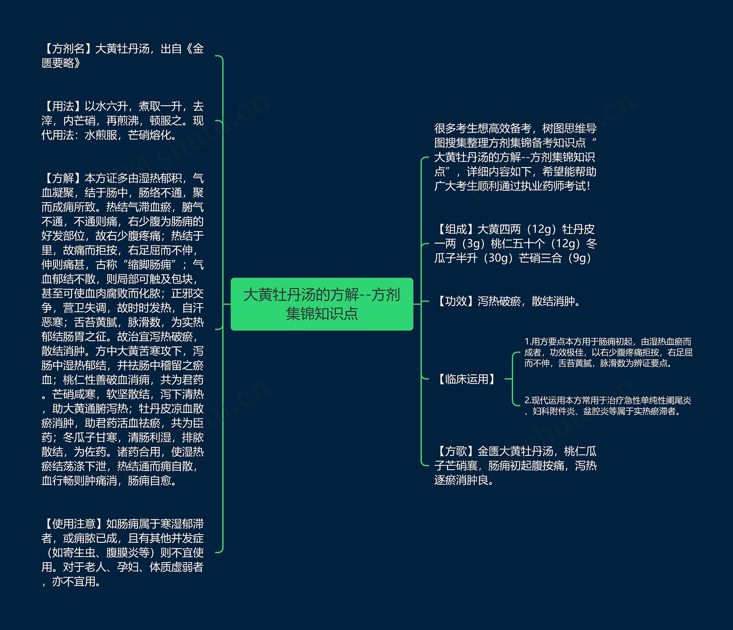 大黄牡丹汤的方解--方剂集锦知识点思维导图