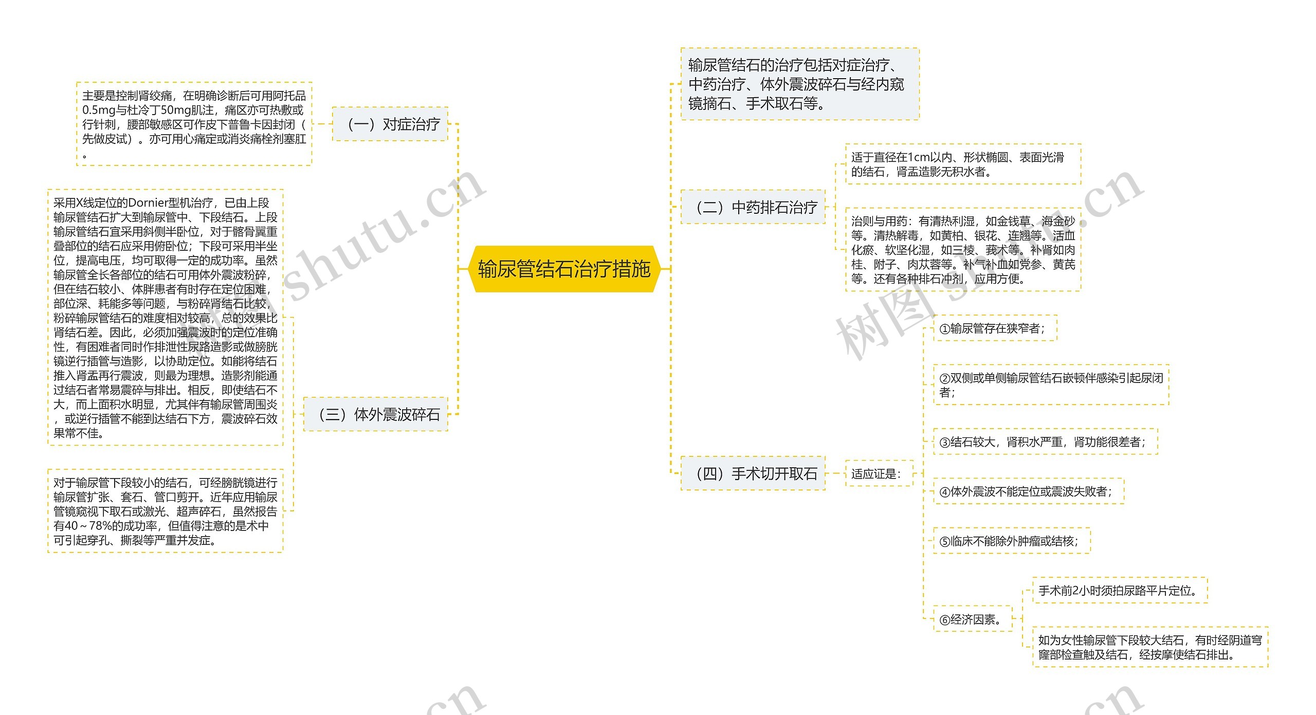 输尿管结石治疗措施思维导图