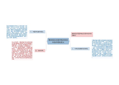 整体观念在医学模式转变中的作用和意义