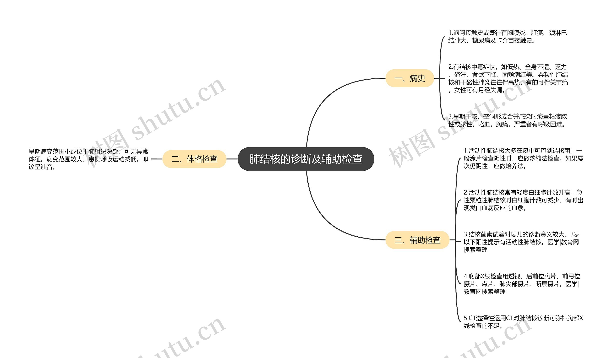 肺结核的诊断及辅助检查思维导图