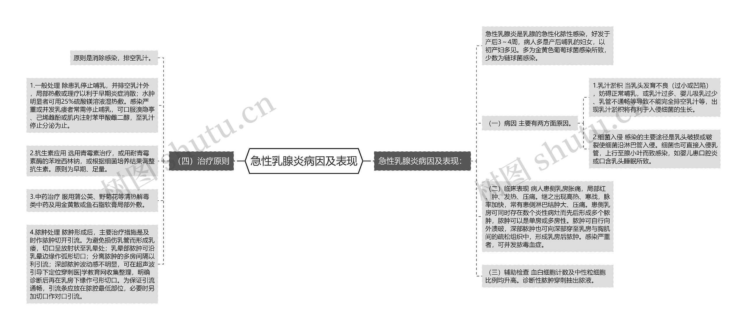 急性乳腺炎病因及表现思维导图