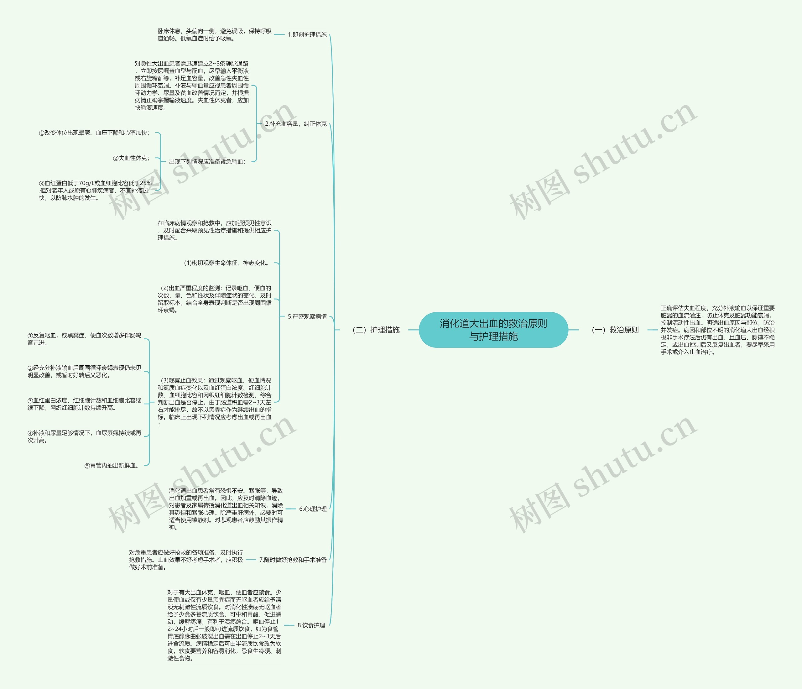 消化道大出血的救治原则与护理措施思维导图