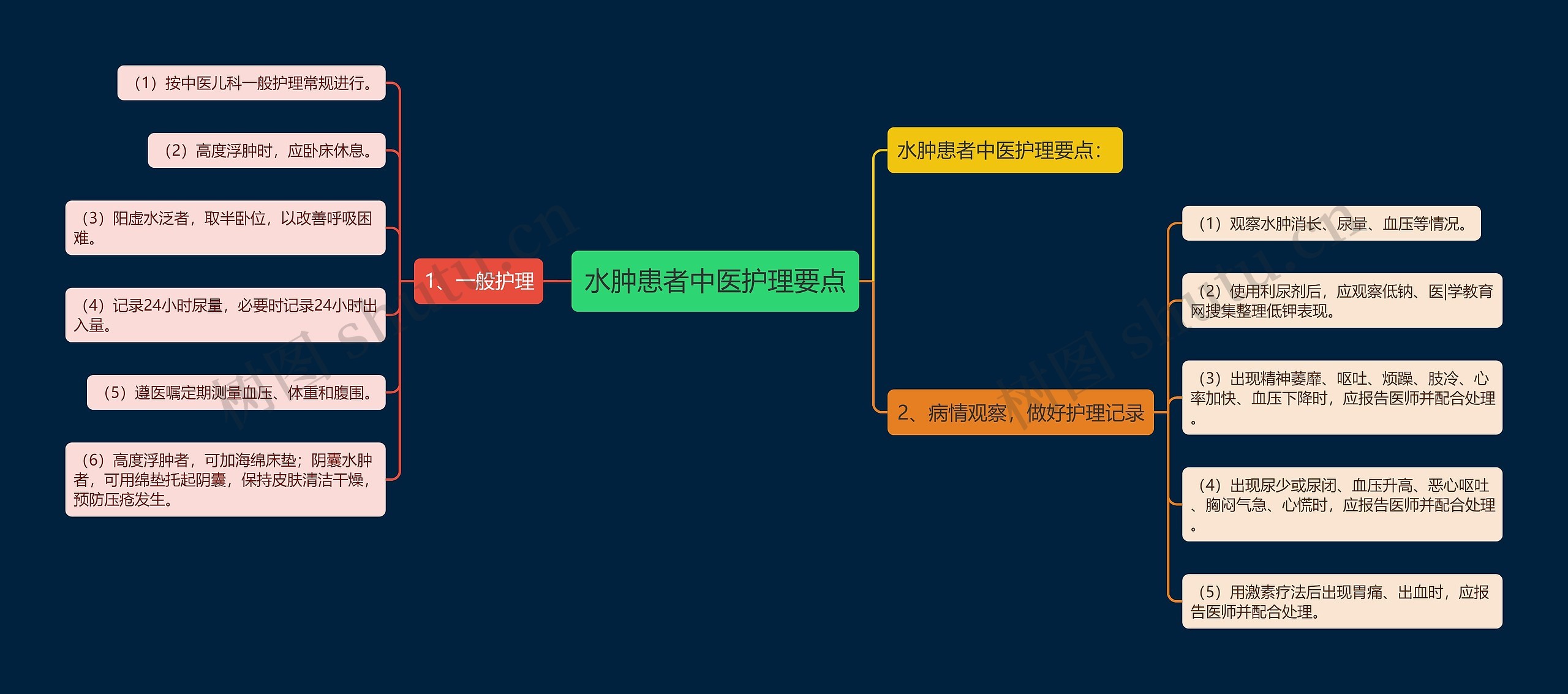 水肿患者中医护理要点思维导图