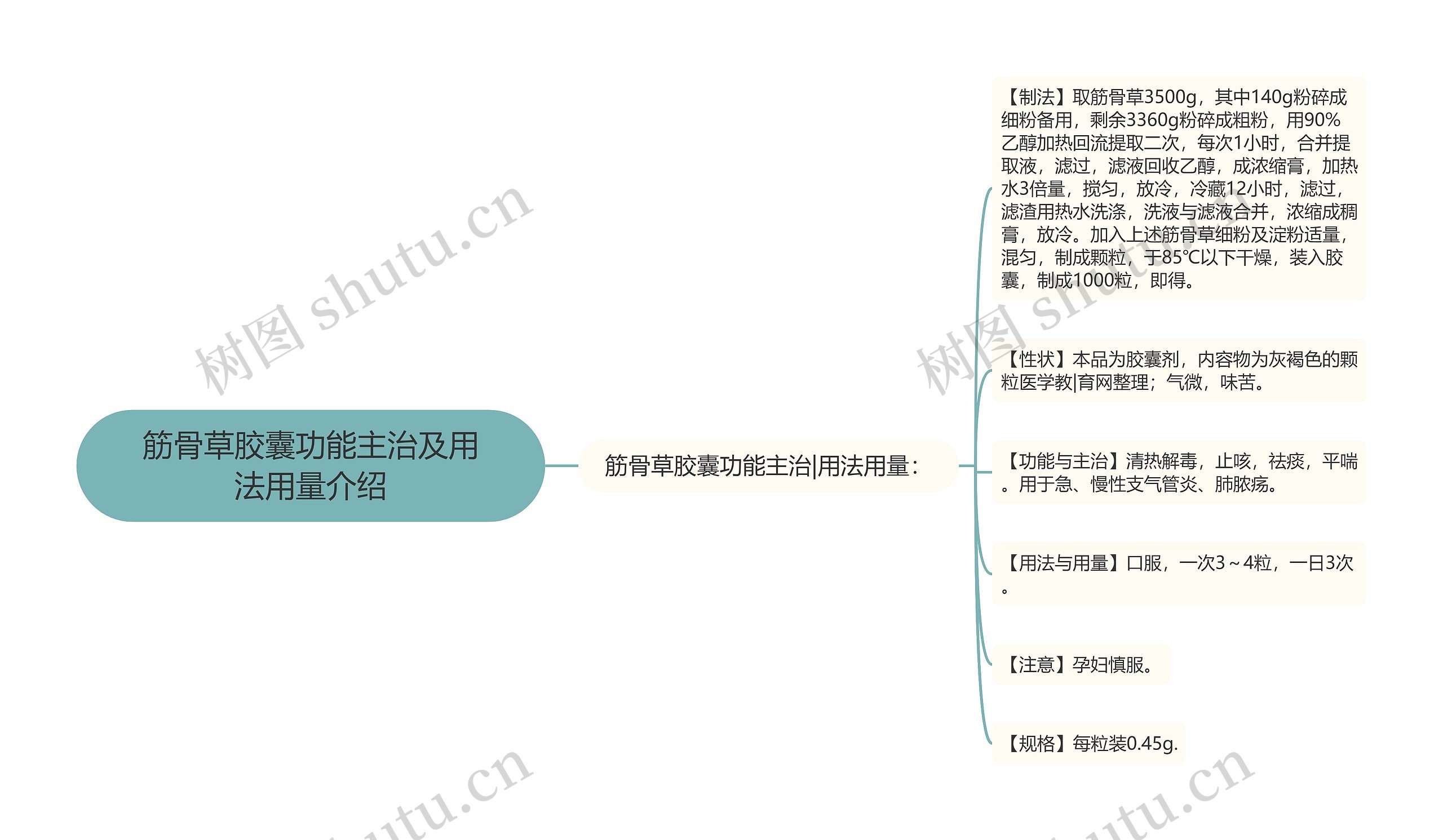 筋骨草胶囊功能主治及用法用量介绍思维导图