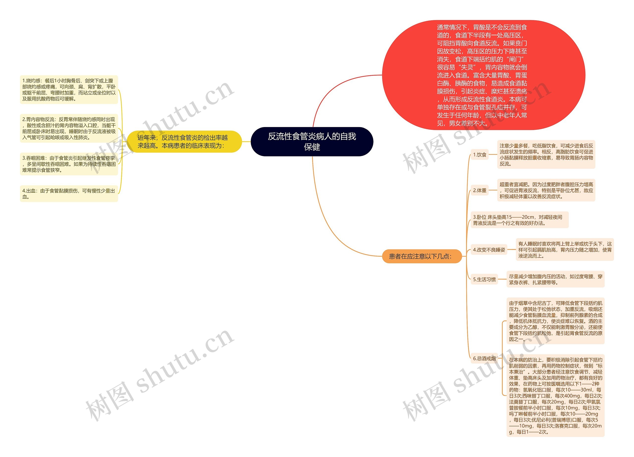 反流性食管炎病人的自我保健思维导图