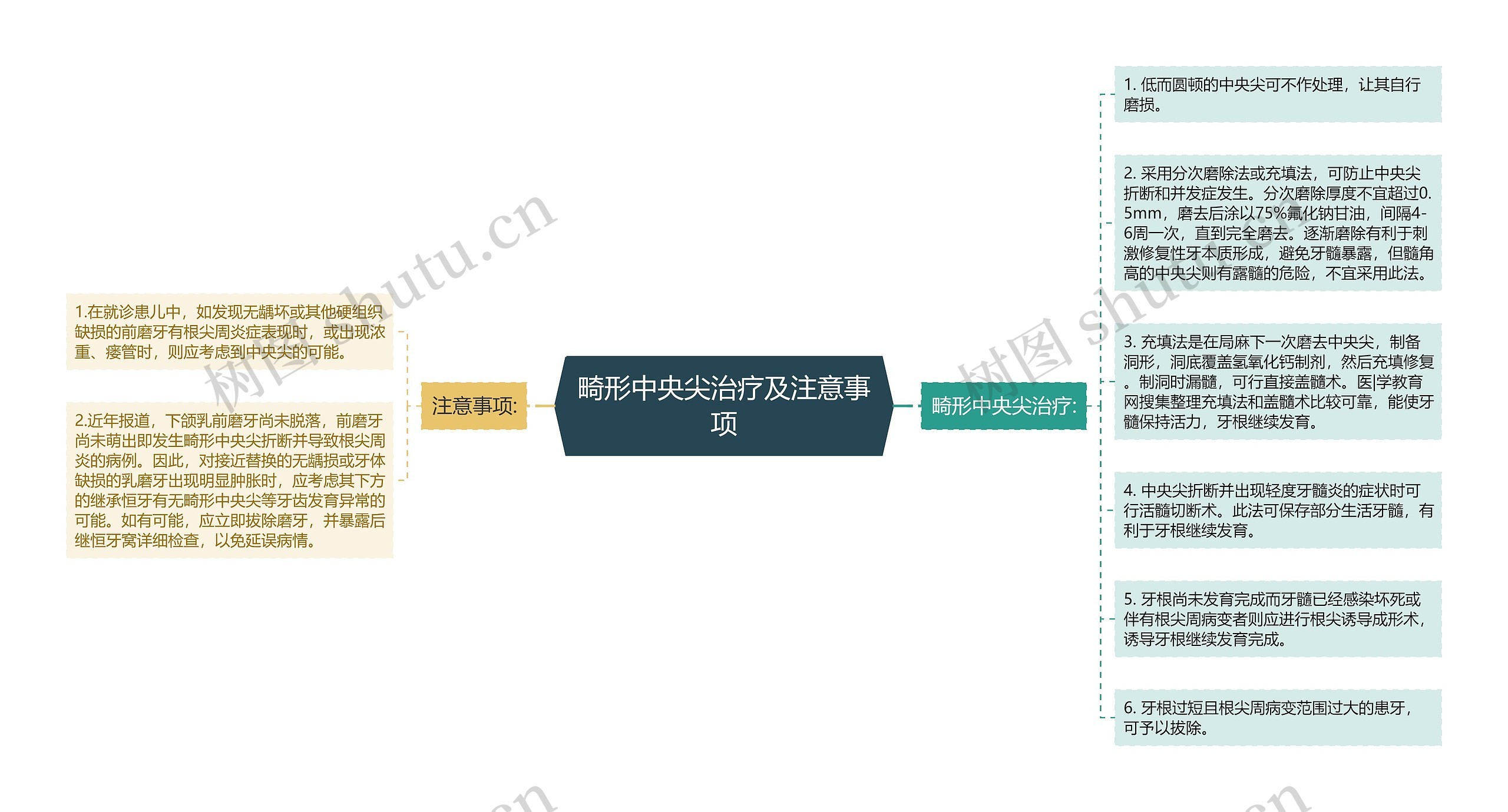 畸形中央尖治疗及注意事项思维导图