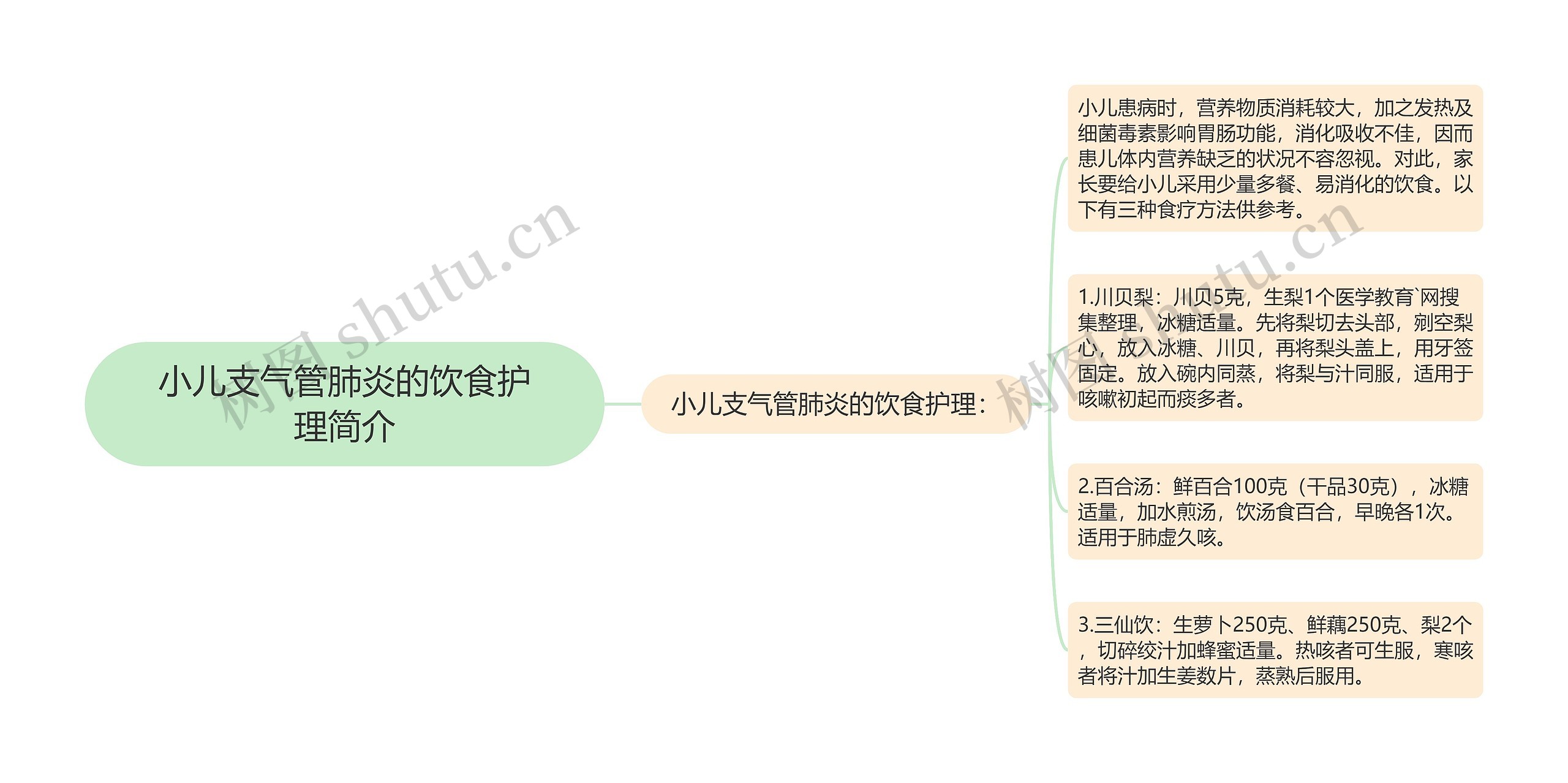 小儿支气管肺炎的饮食护理简介思维导图