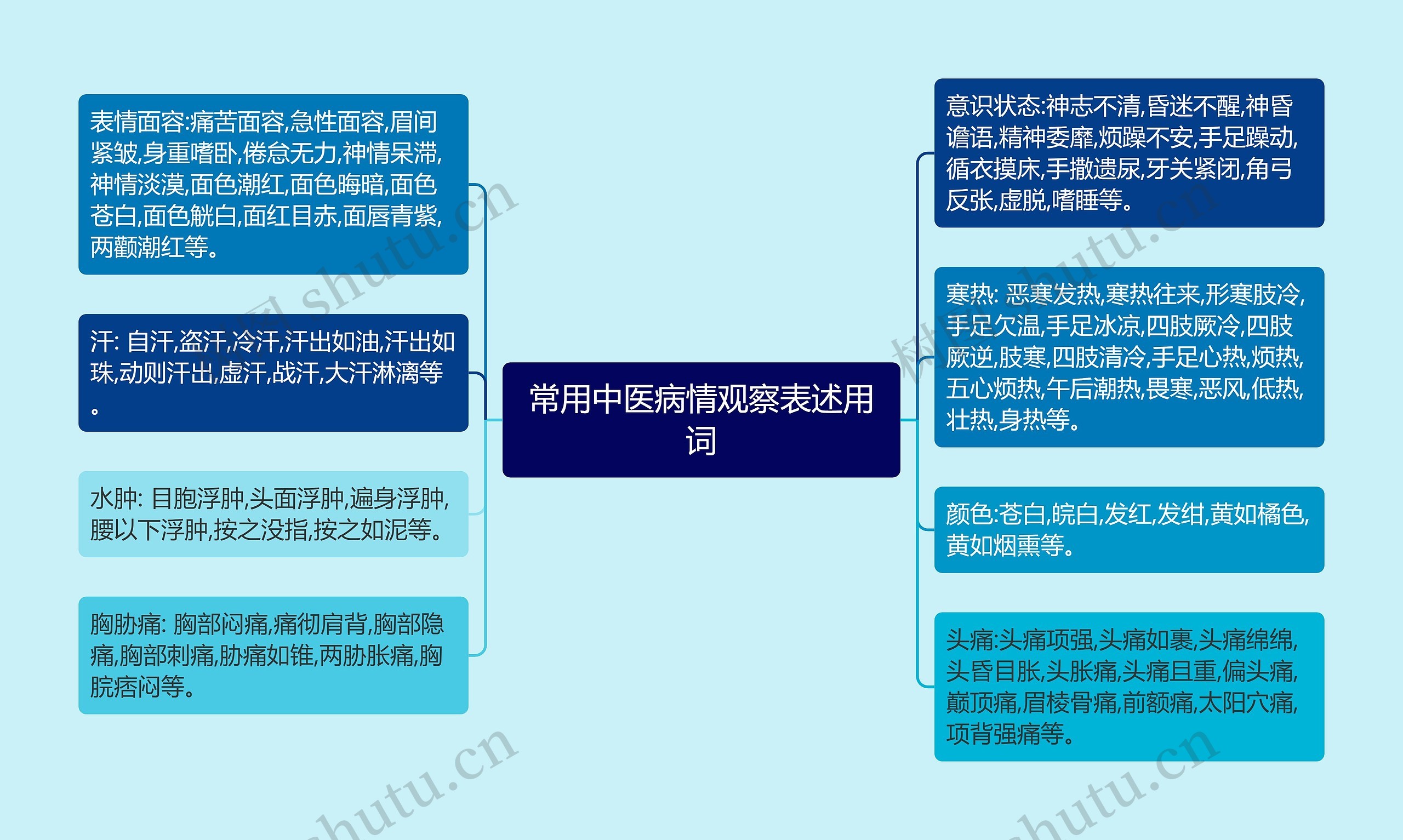 常用中医病情观察表述用词思维导图