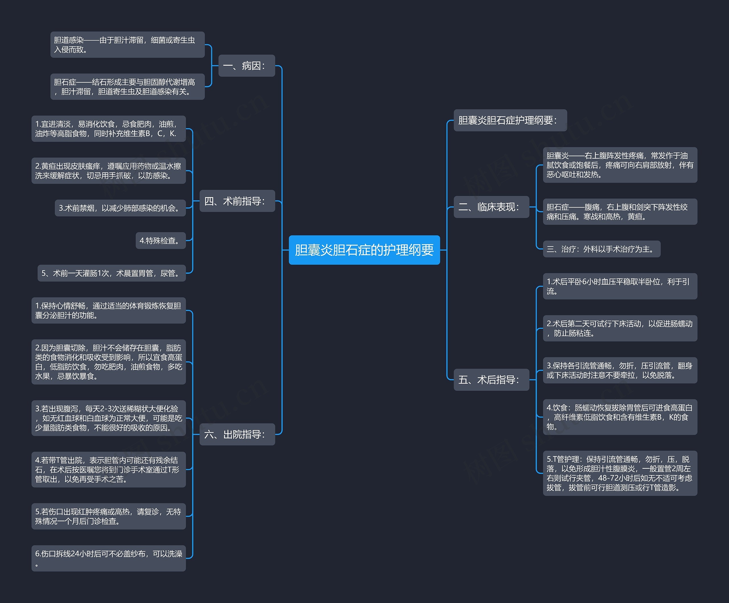 胆囊炎胆石症的护理纲要思维导图