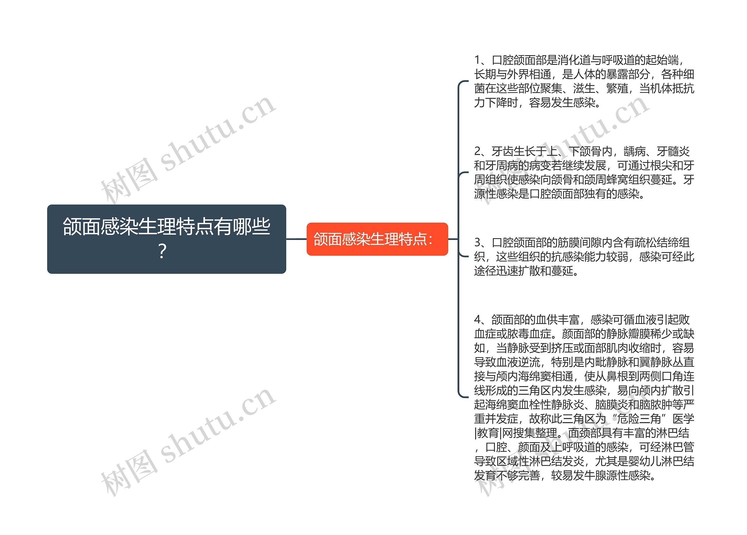 颌面感染生理特点有哪些？思维导图