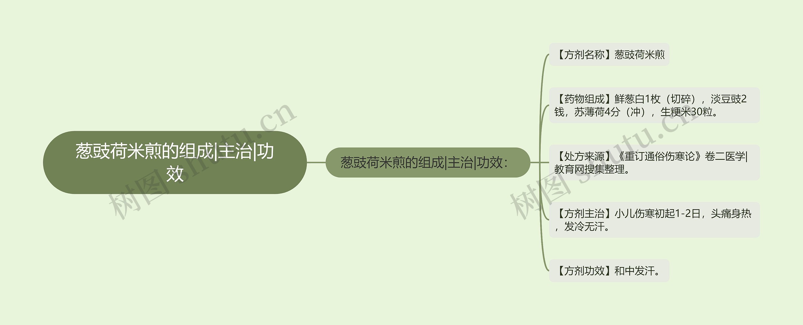 葱豉荷米煎的组成|主治|功效思维导图