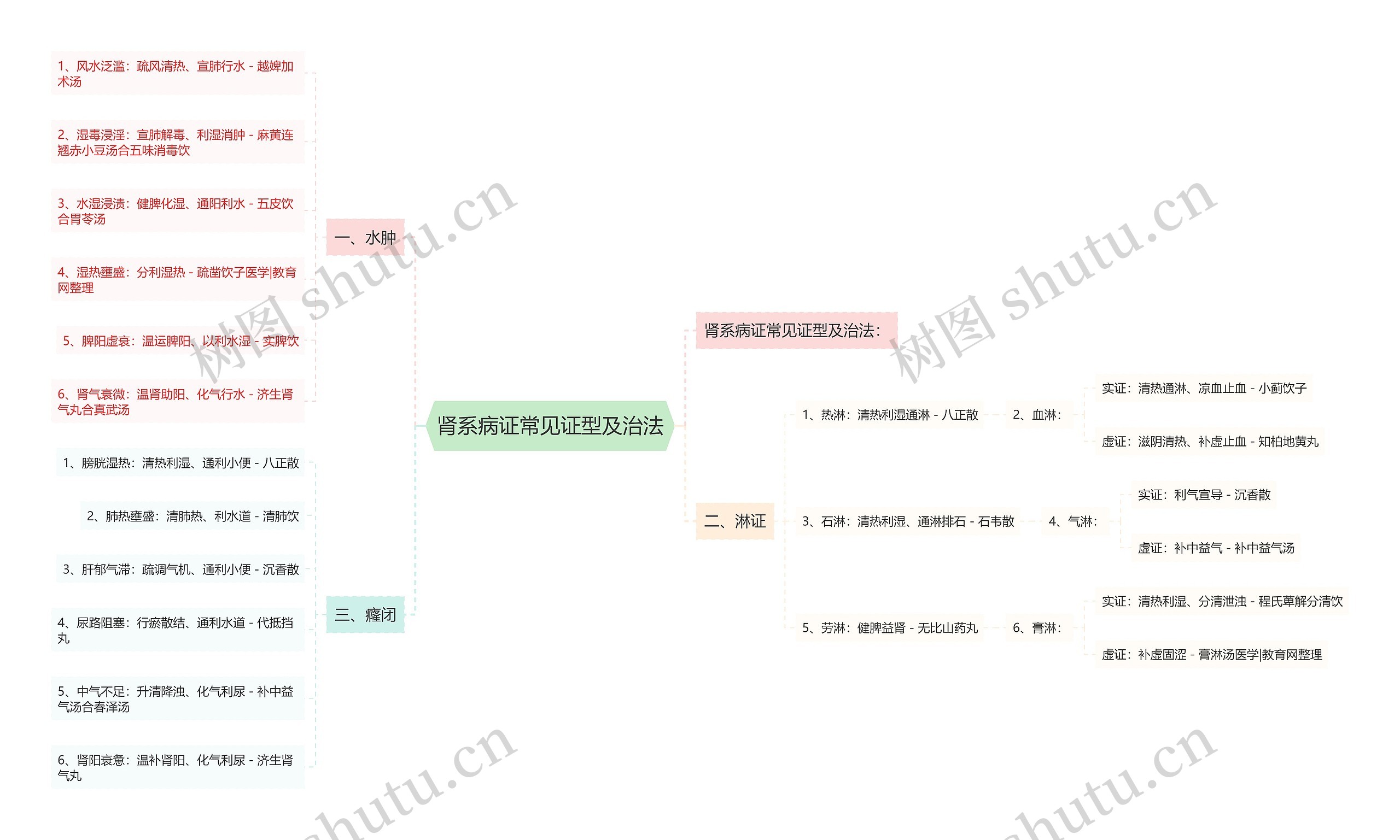 肾系病证常见证型及治法思维导图