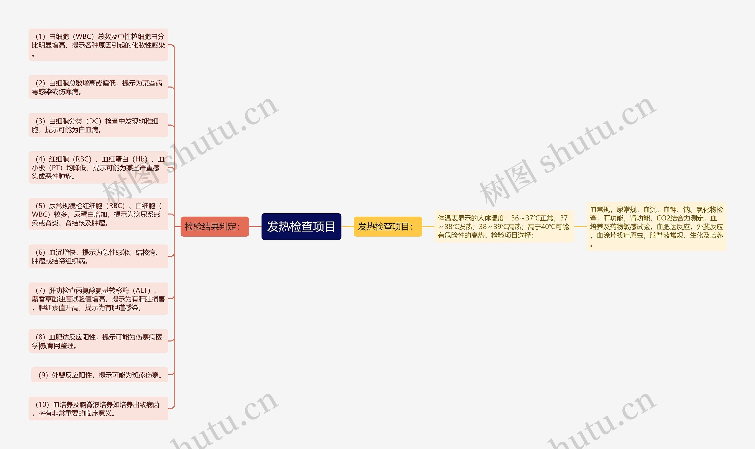 发热检查项目思维导图