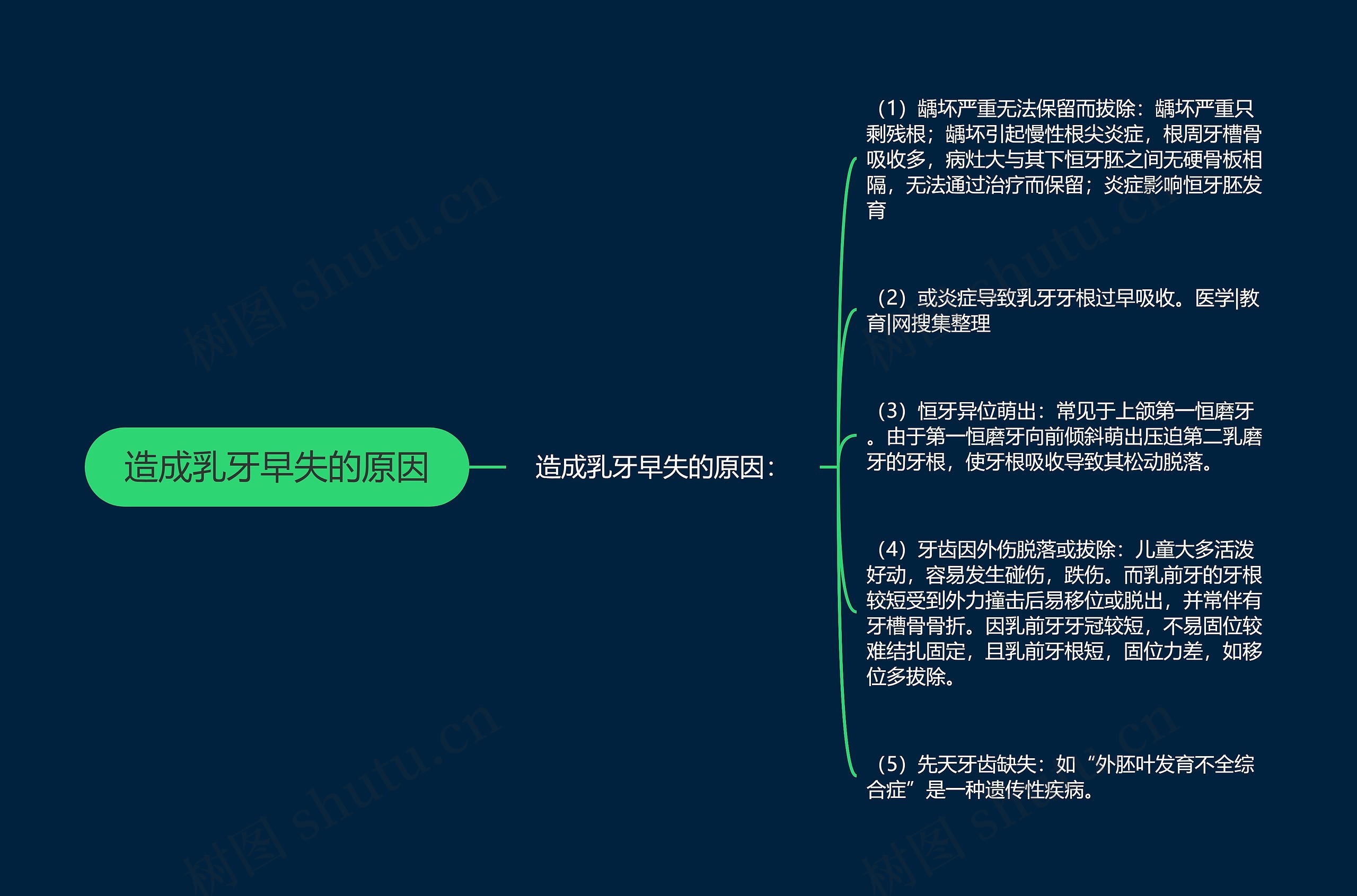 造成乳牙早失的原因思维导图