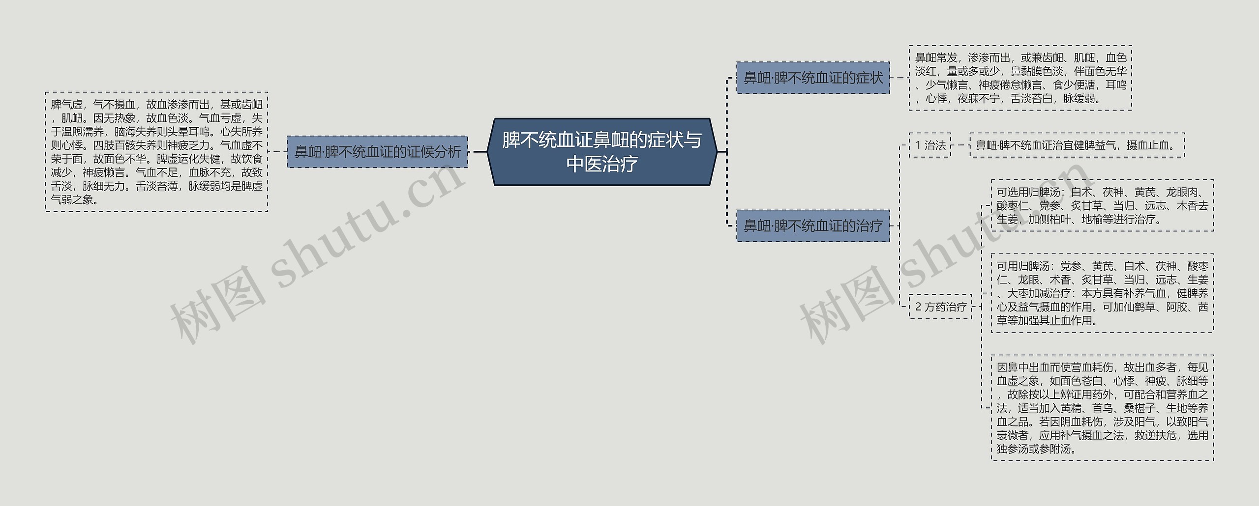 脾不统血证鼻衄的症状与中医治疗思维导图