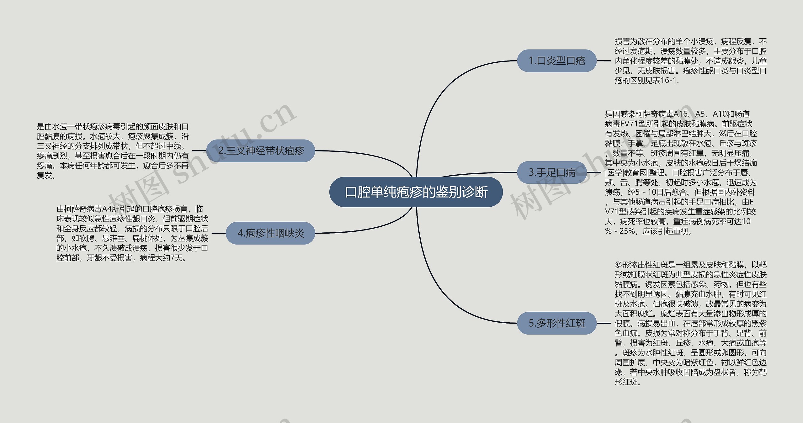 口腔单纯疱疹的鉴别诊断思维导图