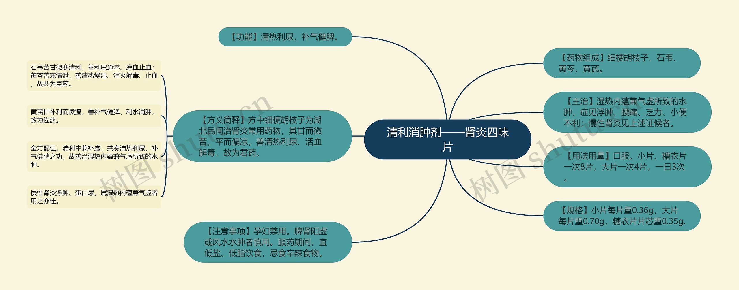 清利消肿剂——肾炎四味片思维导图